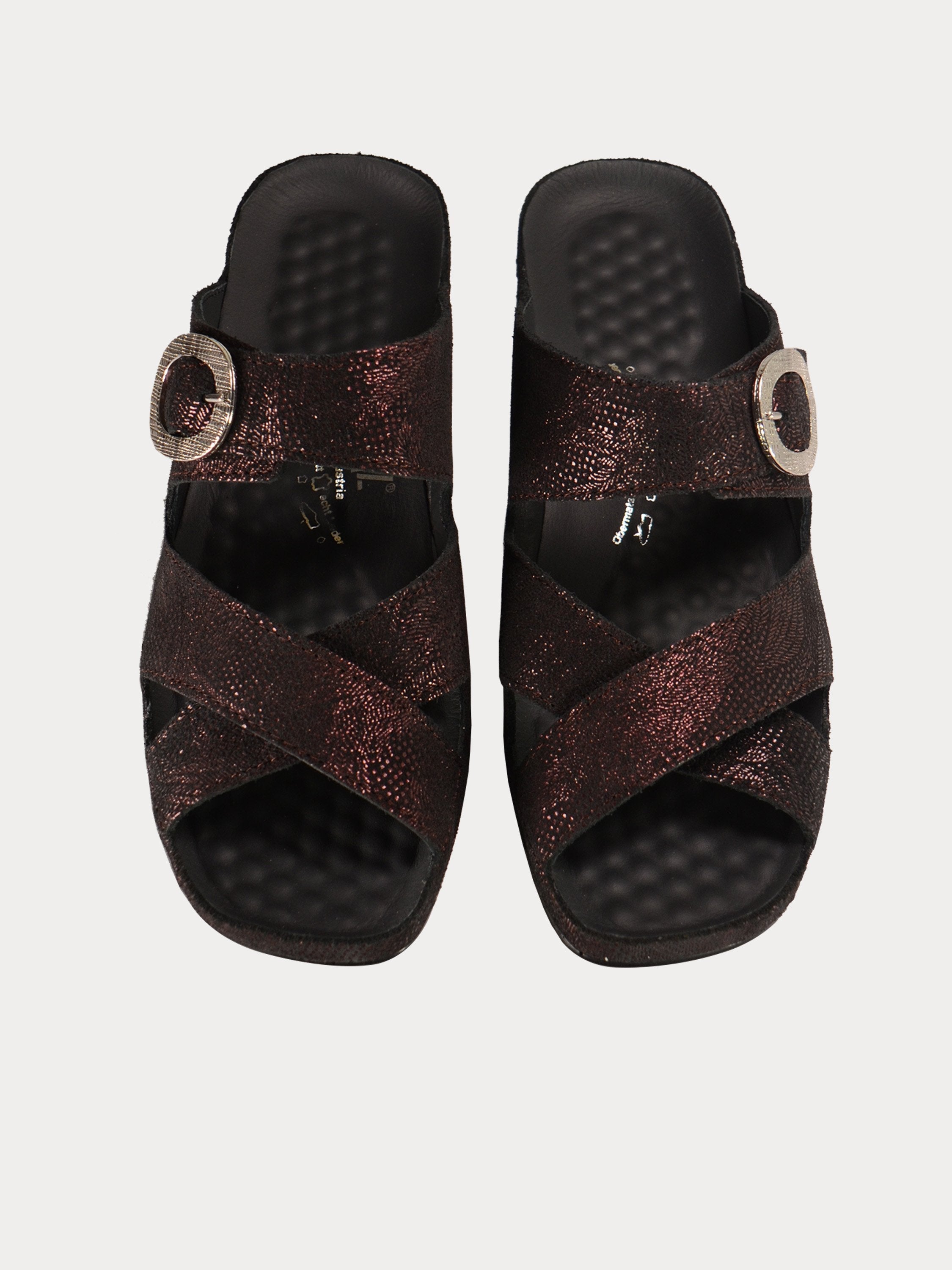 Vital Women's Buckle Strap Slider Leather Sandals #color_Maroon