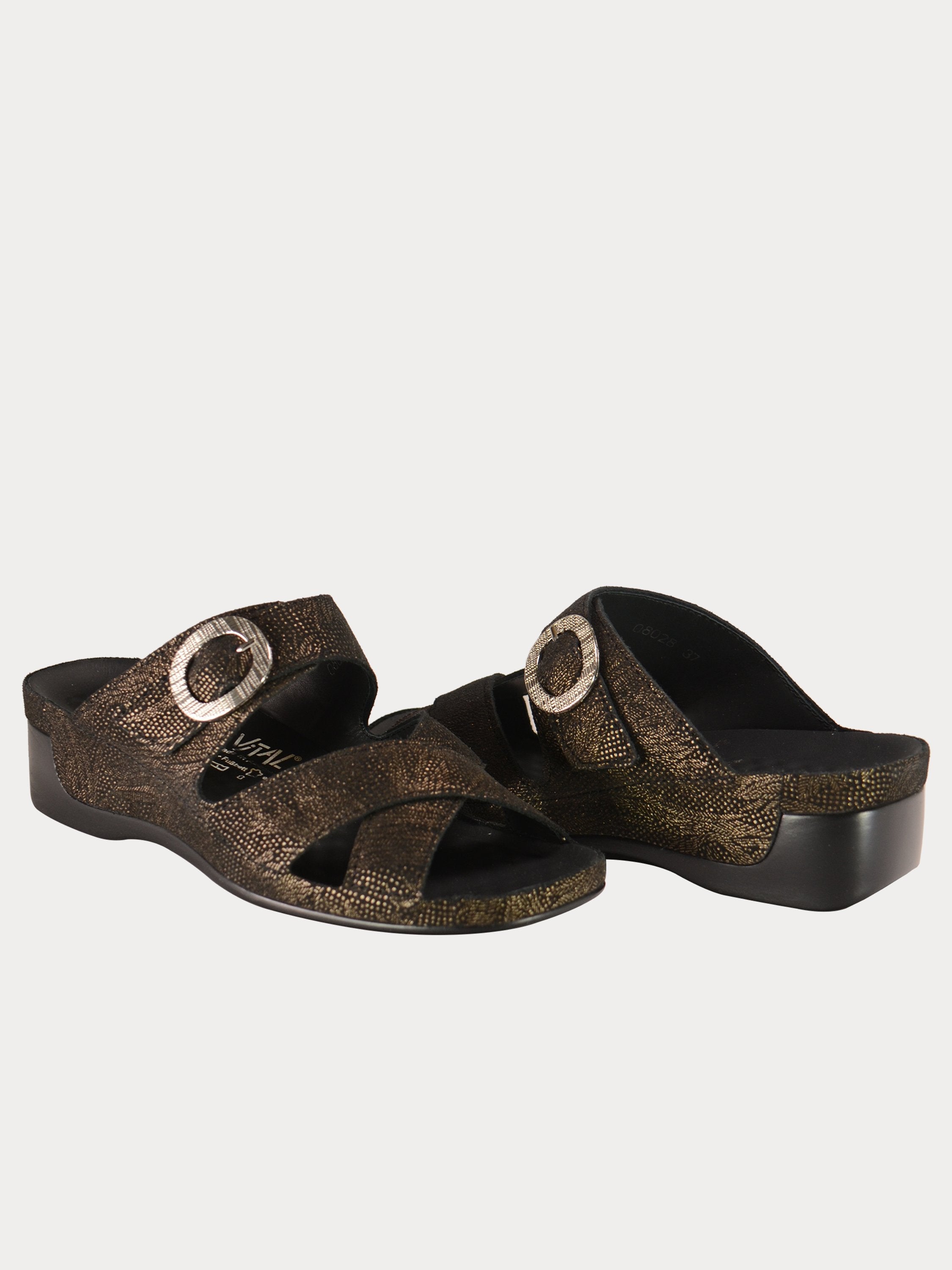 Vital Women's Buckle Strap Slider Leather Sandals #color_Brown