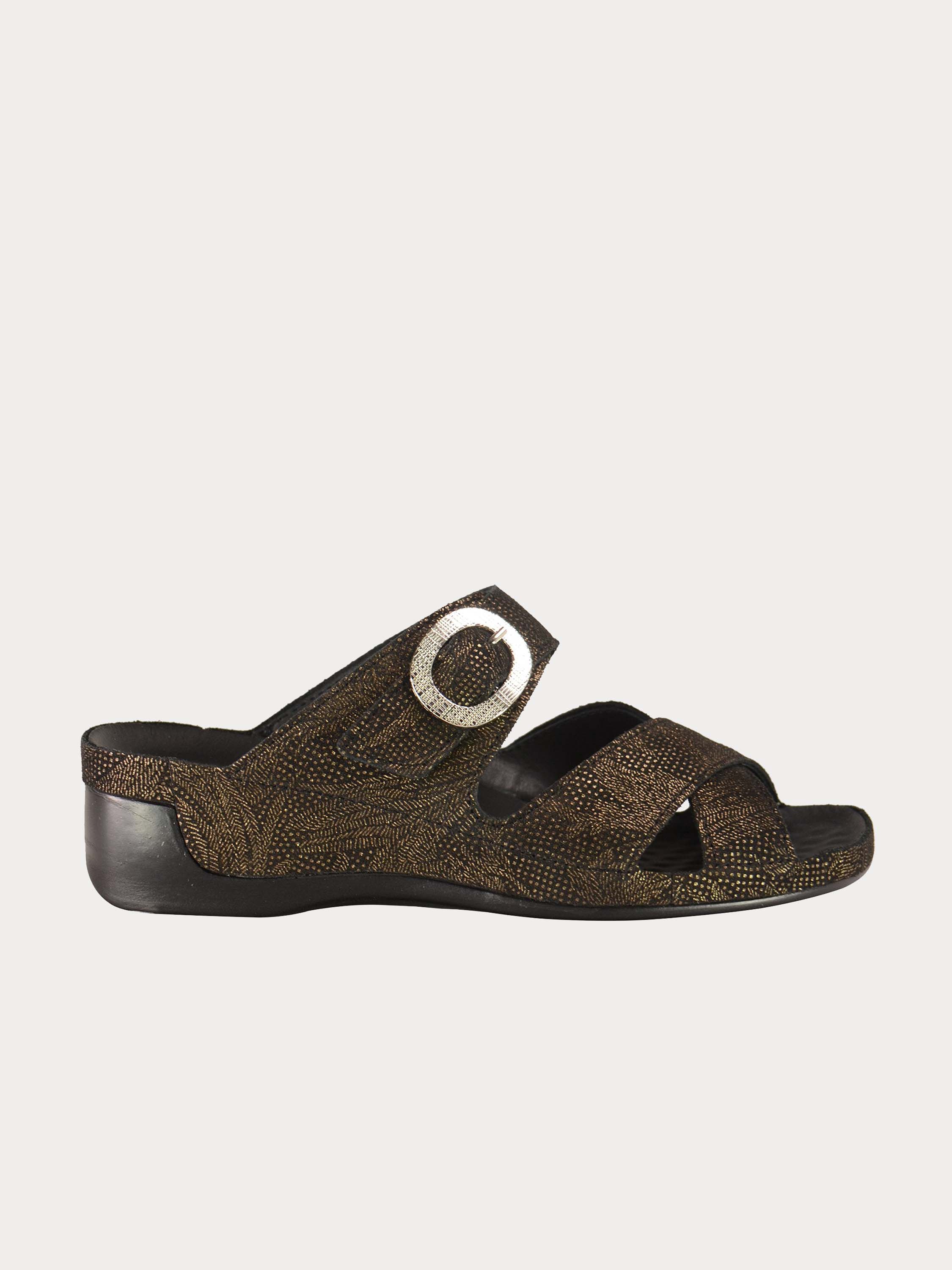 Vital Women's Buckle Strap Slider Leather Sandals #color_Brown