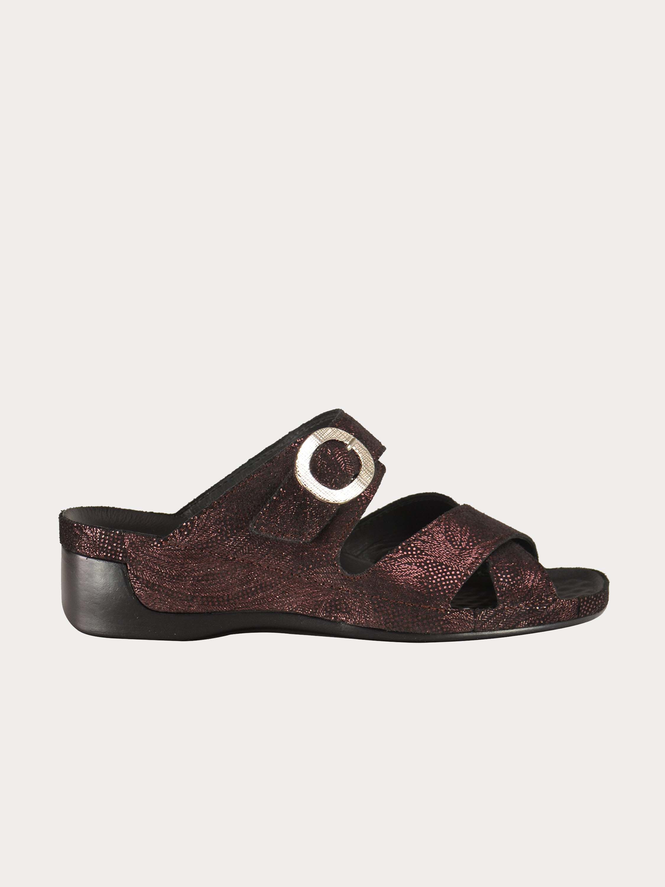 Vital Women's Buckle Strap Slider Leather Sandals #color_Maroon