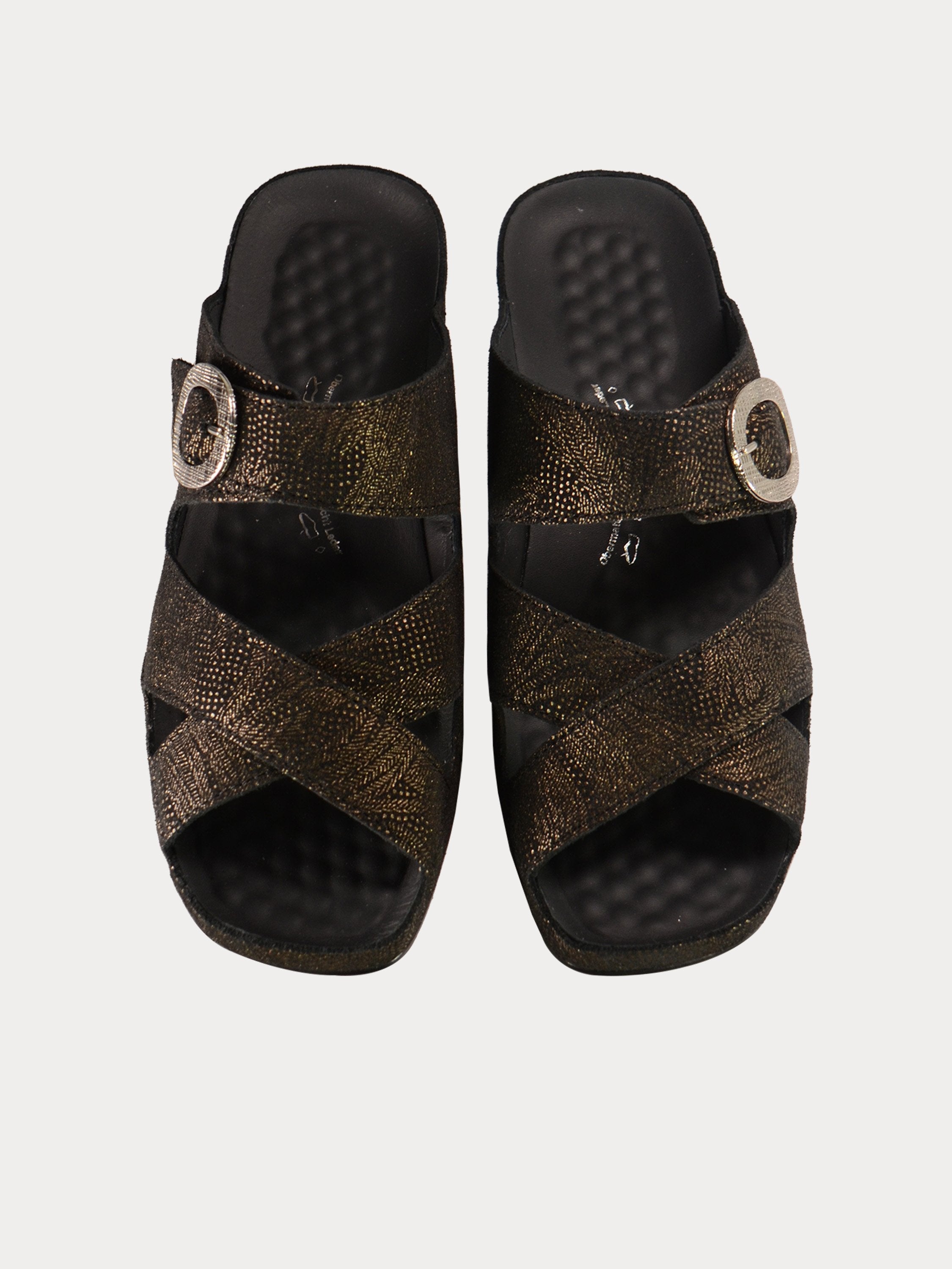 Vital Women's Buckle Strap Slider Leather Sandals #color_Brown