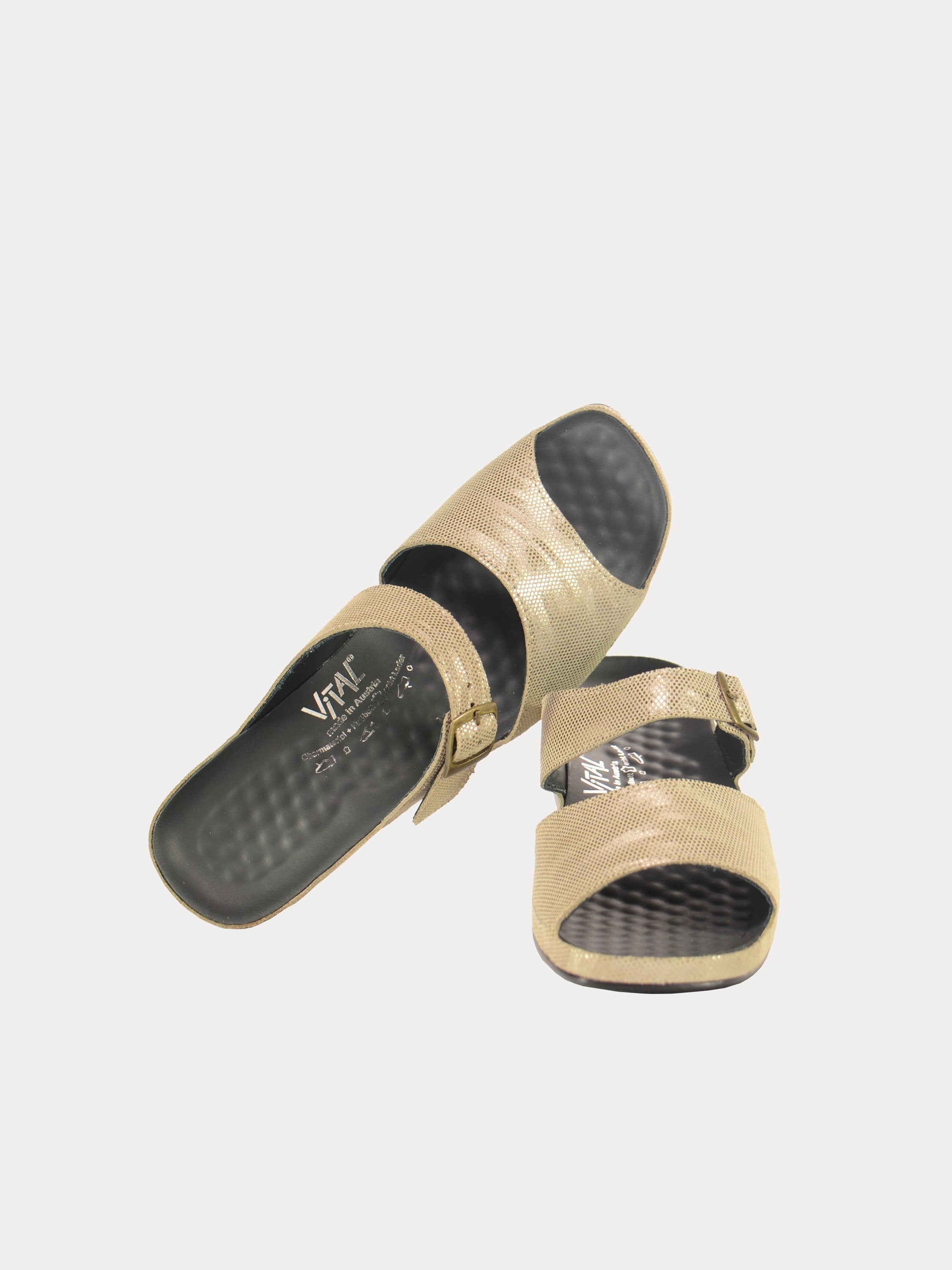 Vital Women's Cammo Slider Leather Sandals #color_Beige
