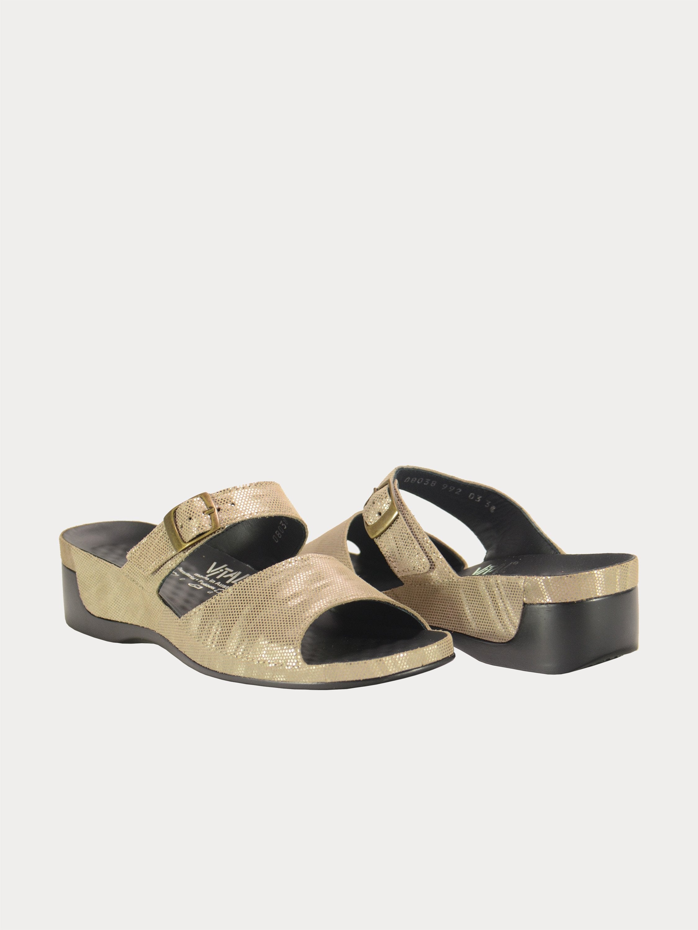 Vital Women's Cammo Slider Leather Sandals #color_Beige