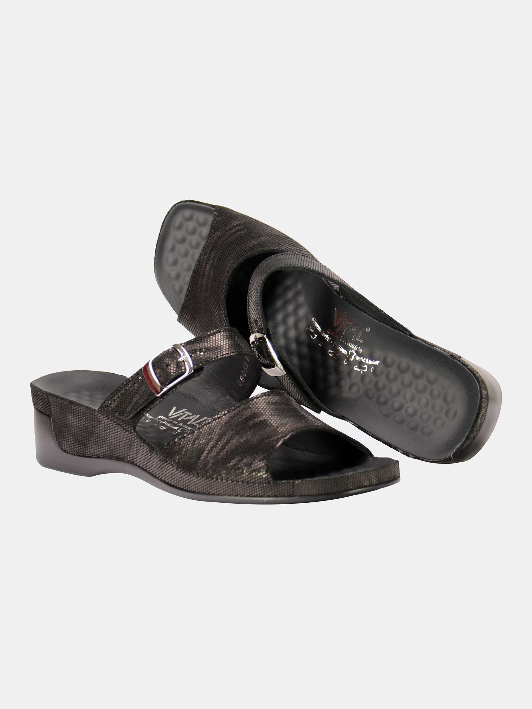 Vital Women's Cammo Slider Leather Sandals #color_Black