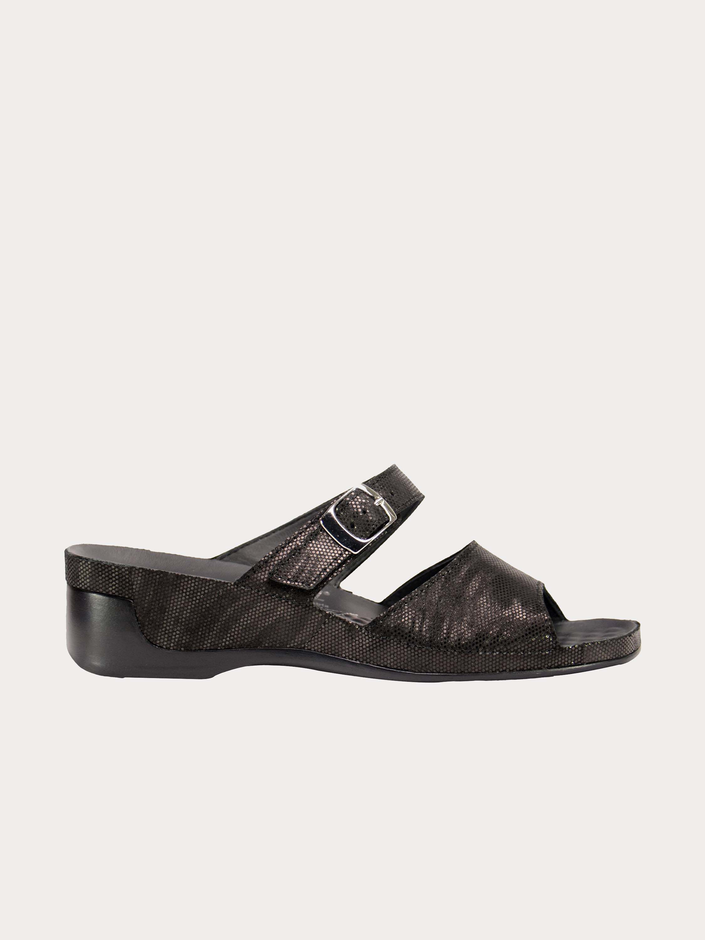 Vital Women's Cammo Slider Leather Sandals #color_Black
