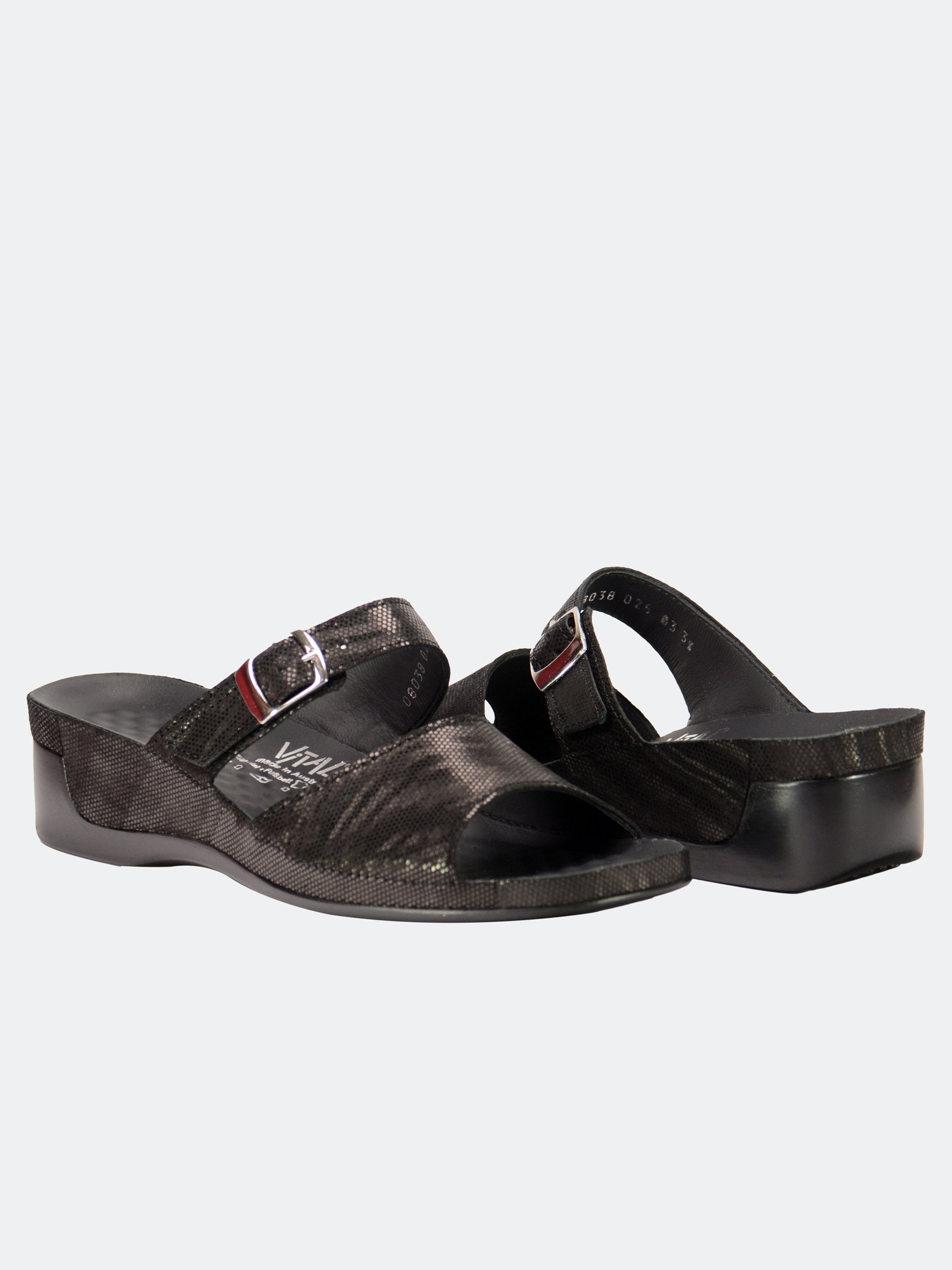 Vital Women's Cammo Slider Leather Sandals #color_Black