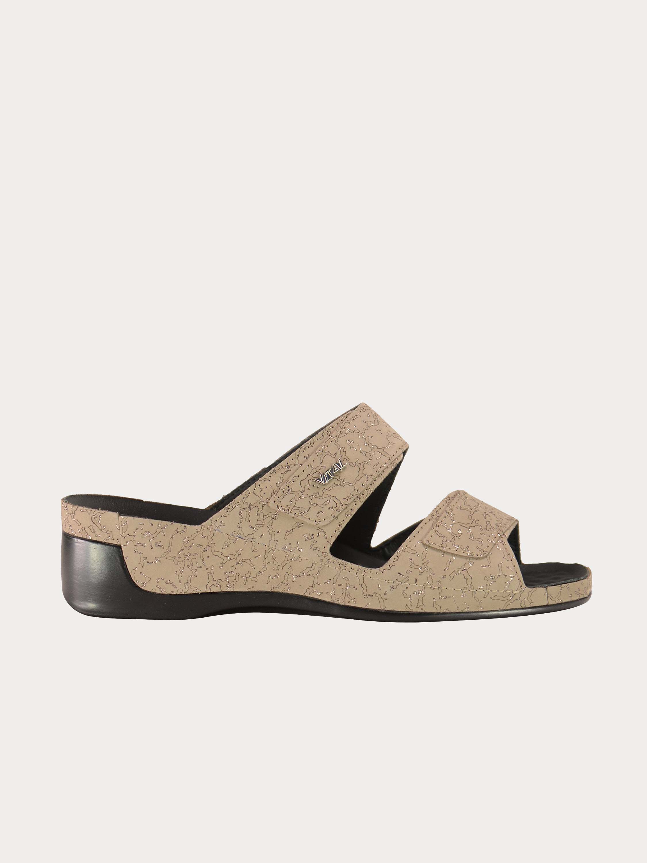 Vital Women's Double Strap Slider Leather Sandals #color_Beige