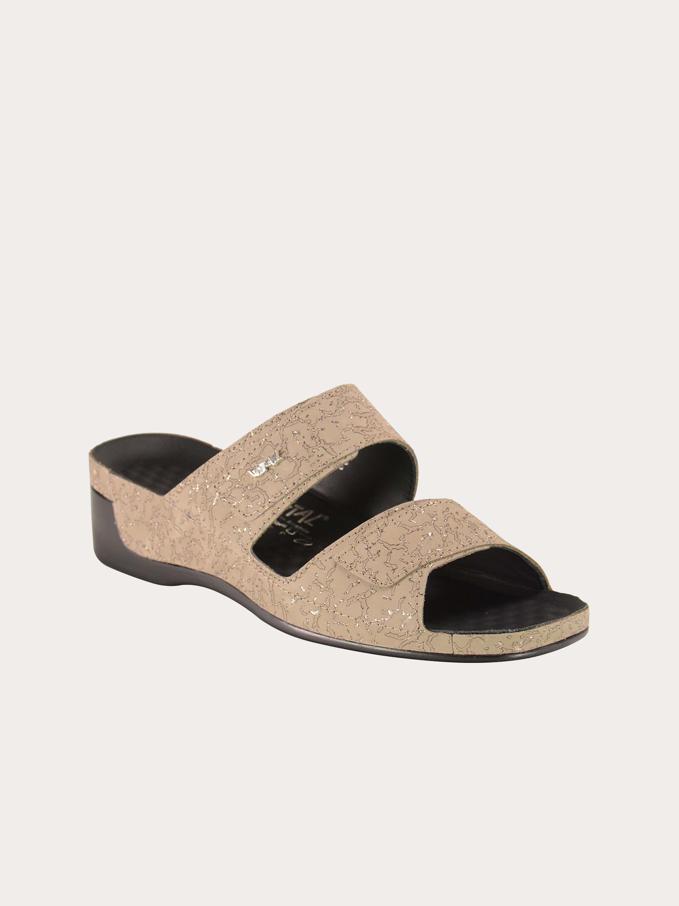 Vital Women's Double Strap Slider Leather Sandals #color_Beige