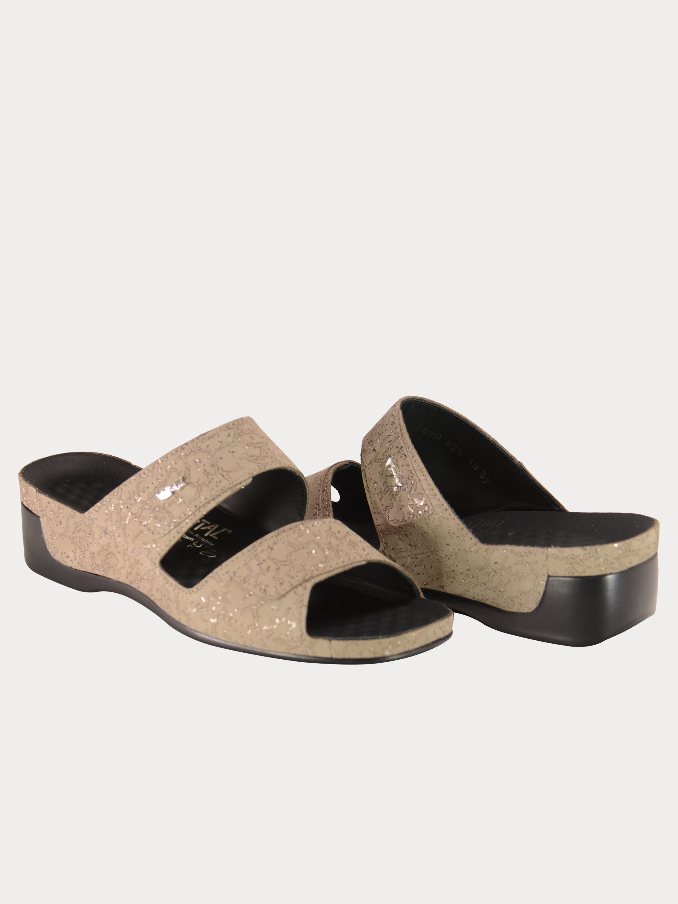 Vital Women's Double Strap Slider Leather Sandals #color_Beige