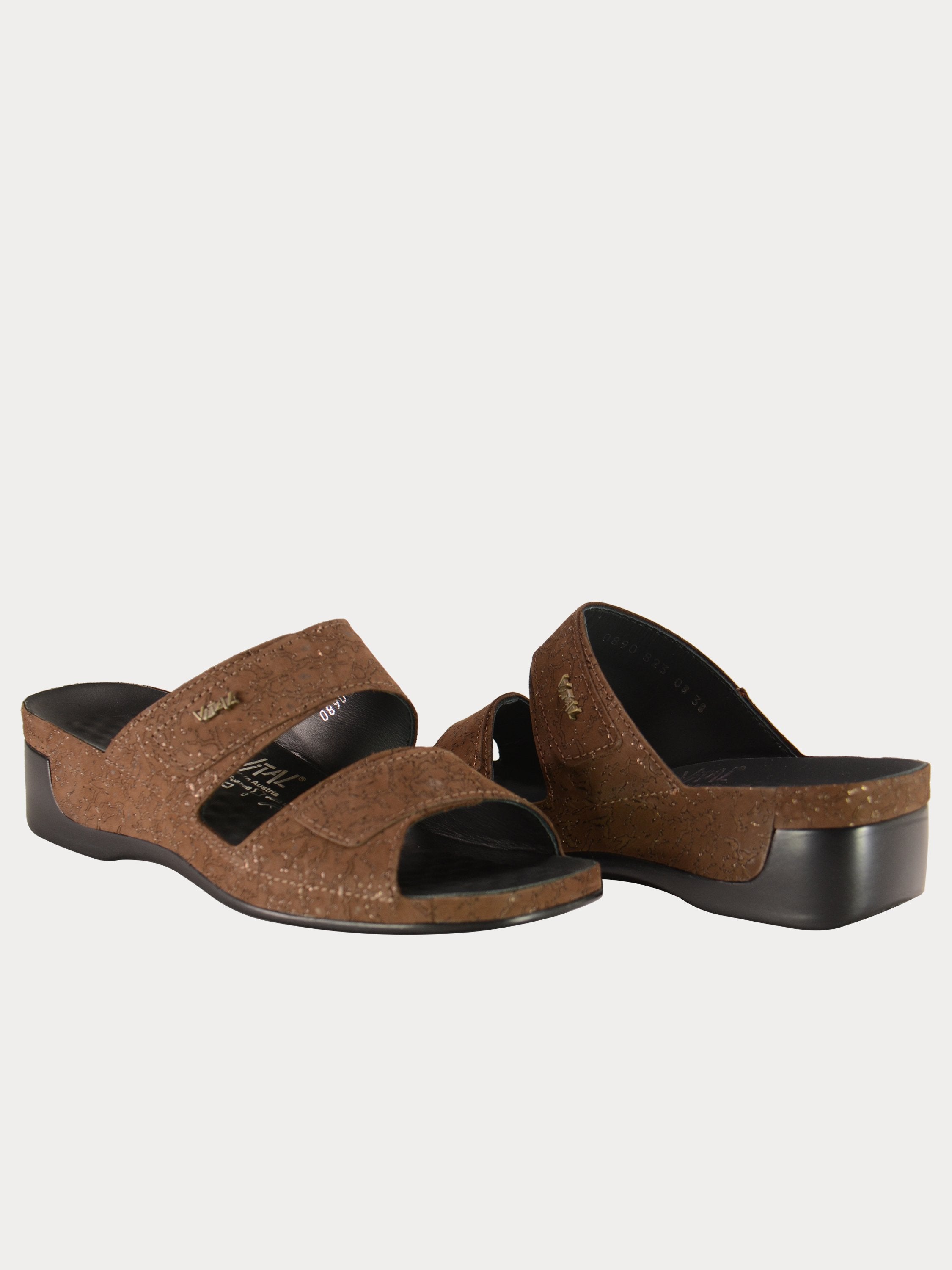 Vital Women's Double Strap Slider Leather Sandals #color_Brown