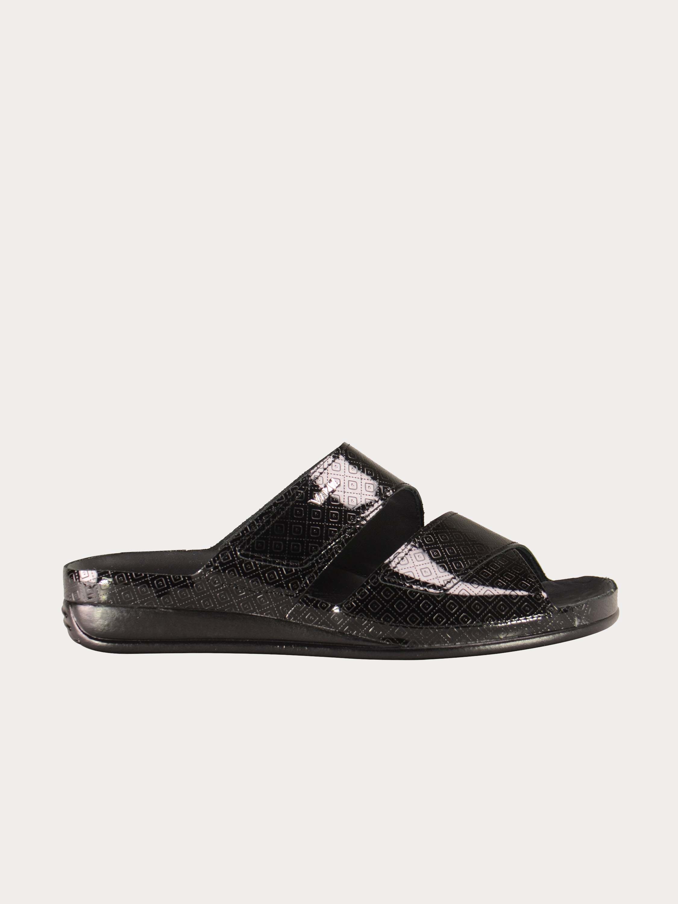 Vital Women's Flat Leather Sandals #color_Black