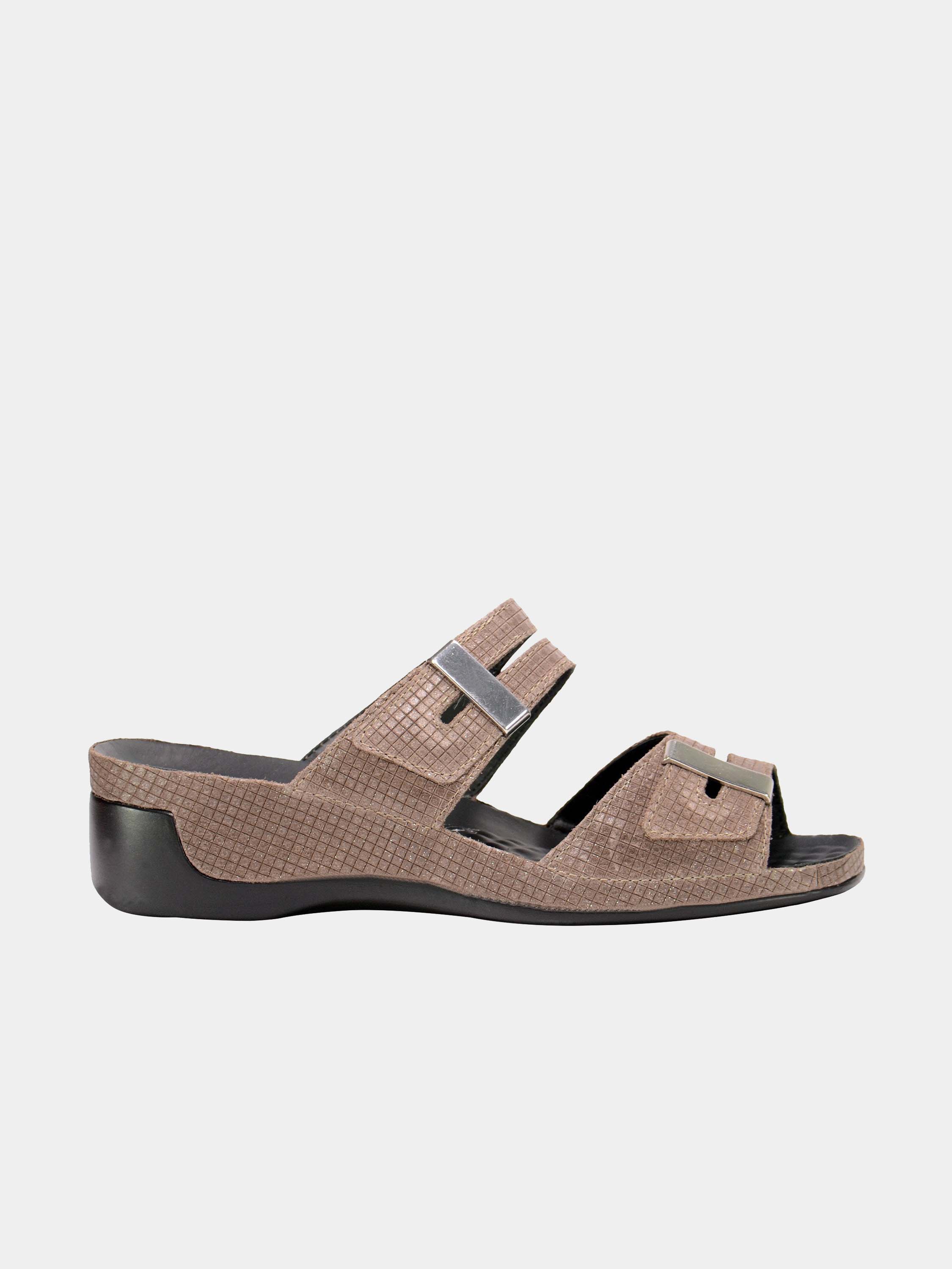 Vital Women's Grid Detailed Slider Leather Sandals #color_Gray