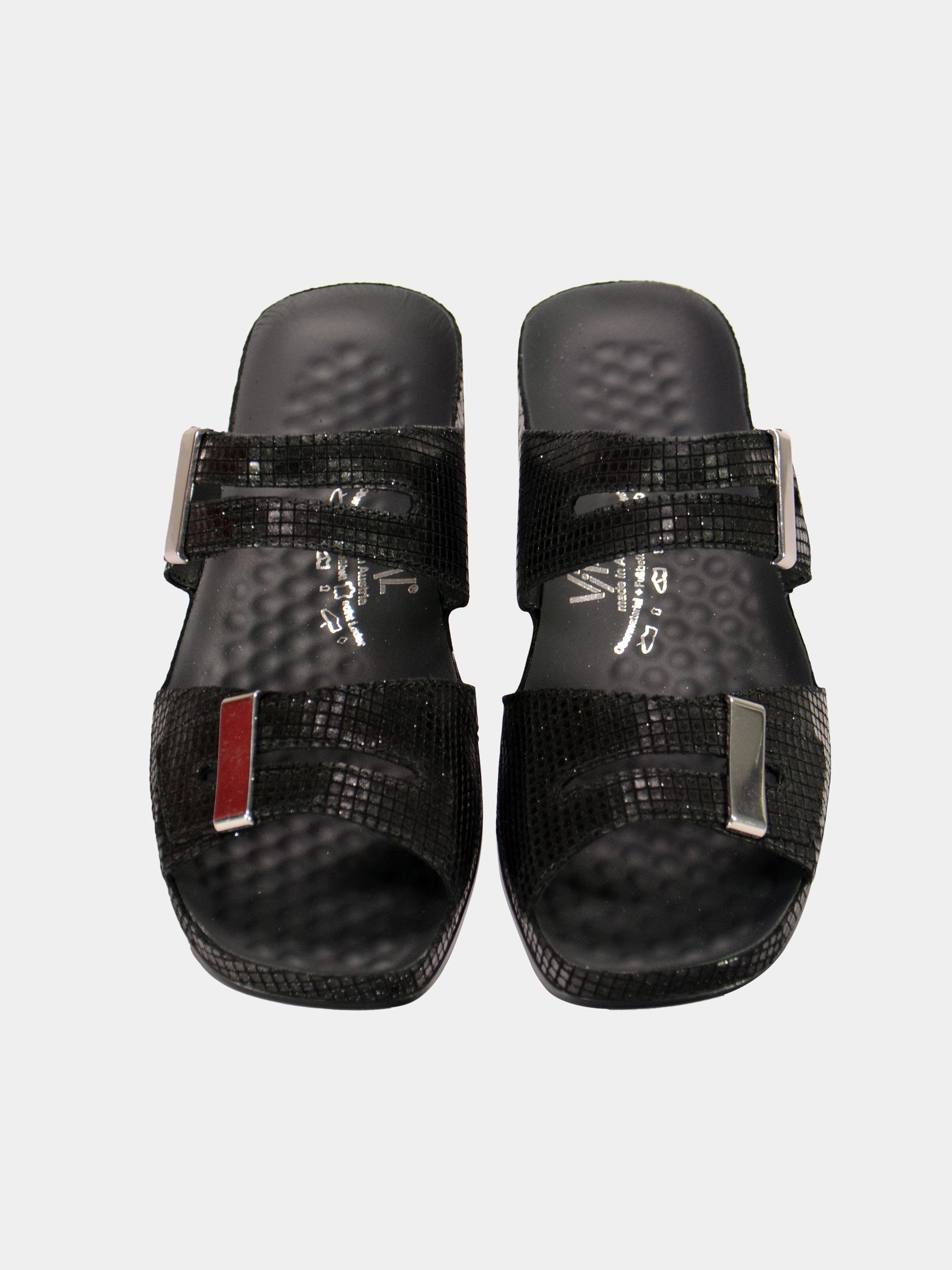 Vital Women's Grid Detailed Slider Leather Sandals #color_Black