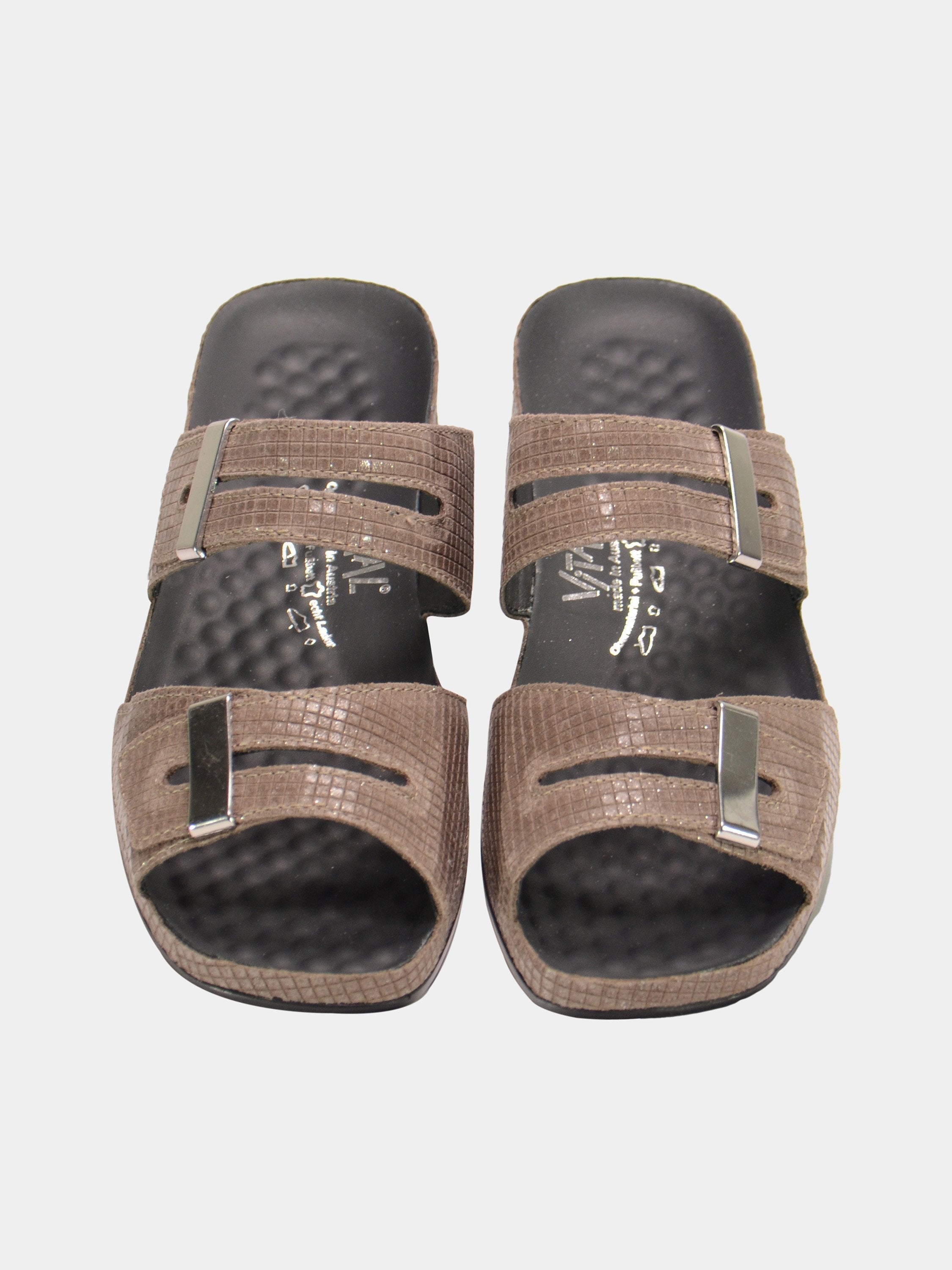 Vital Women's Grid Detailed Slider Leather Sandals #color_Gray