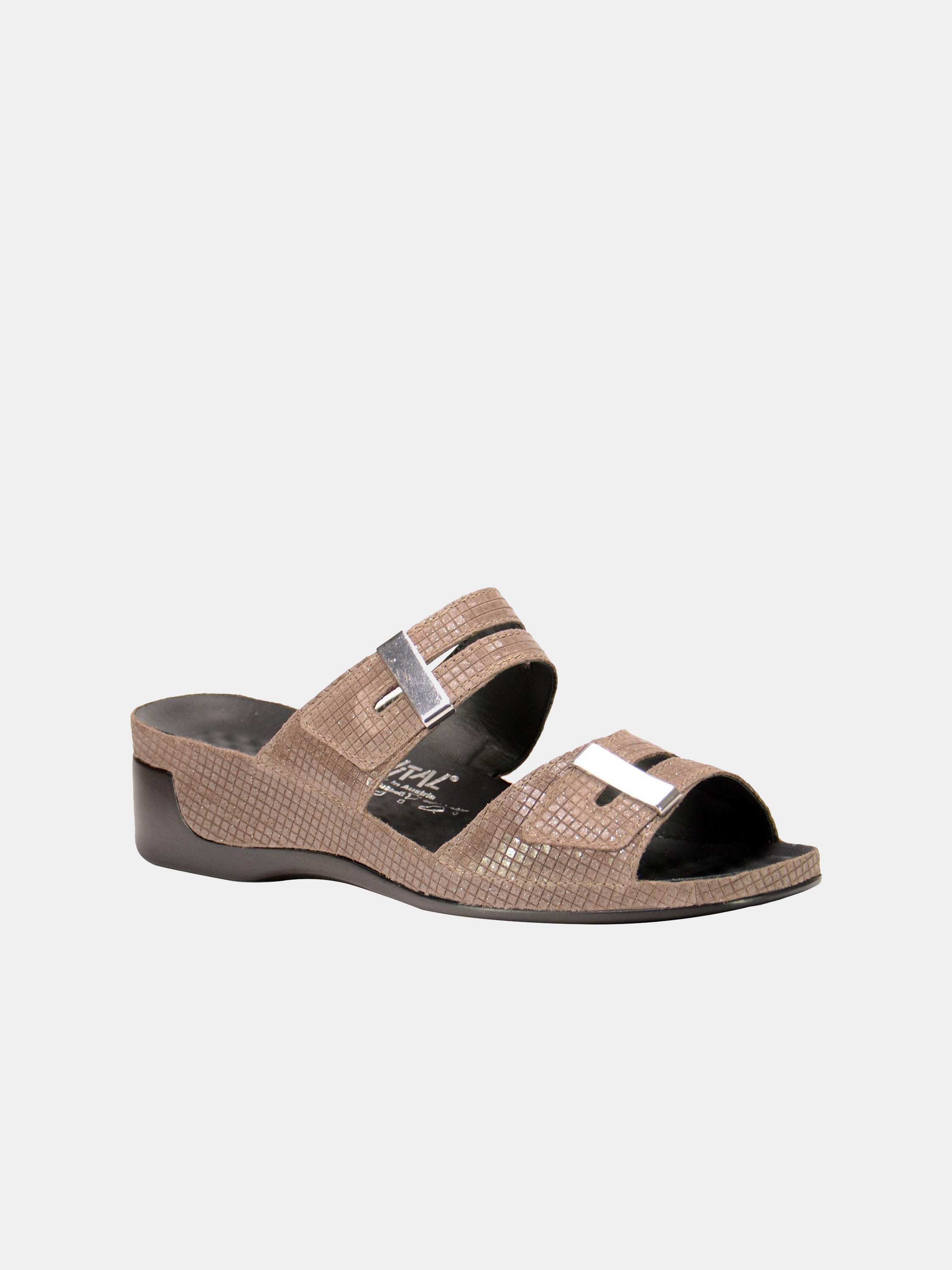 Vital Women's Grid Detailed Slider Leather Sandals #color_Grey