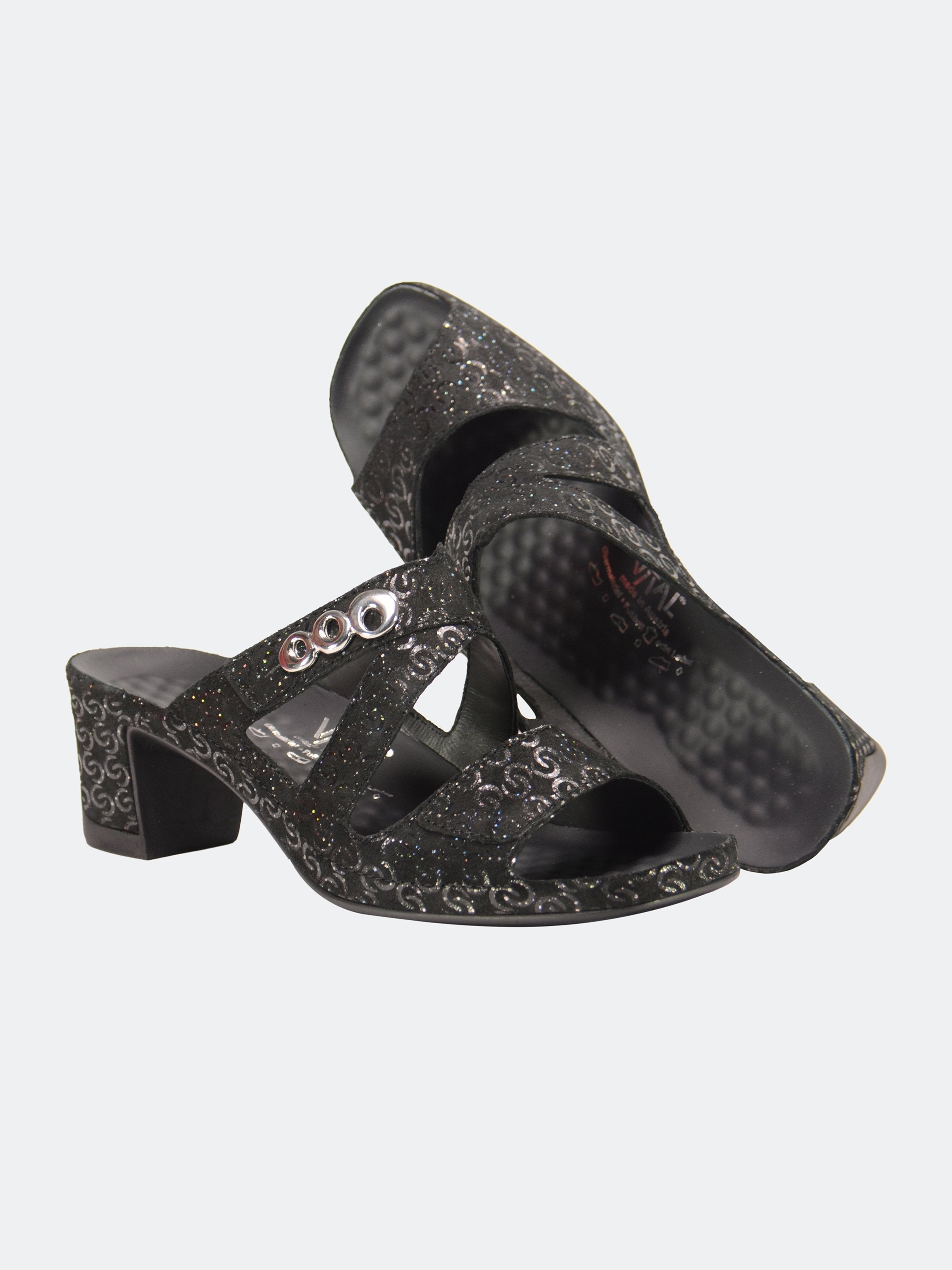 Vital Women's Heels Leather Sandals #color_Black