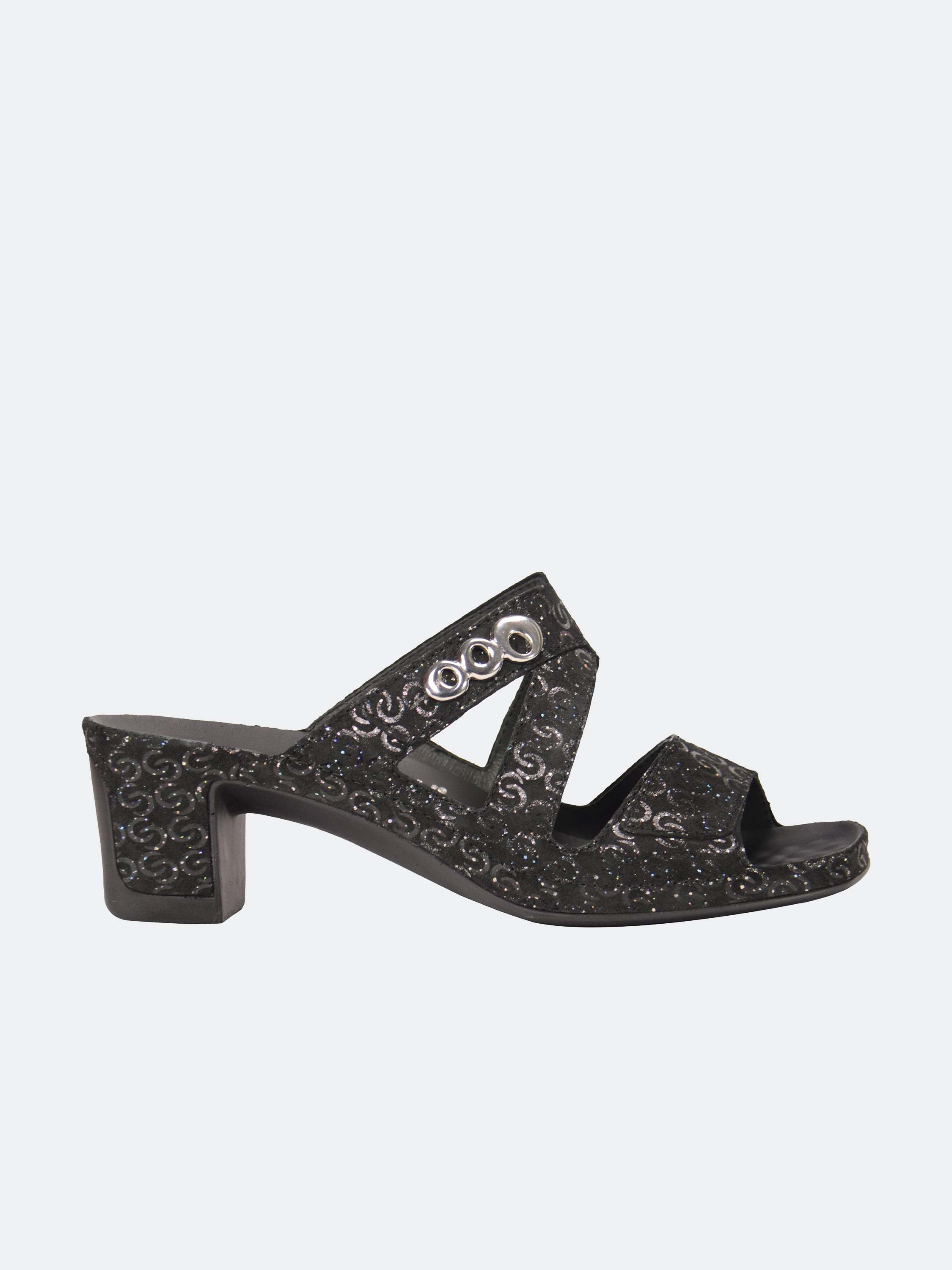 Vital Women's Heels Leather Sandals #color_Black