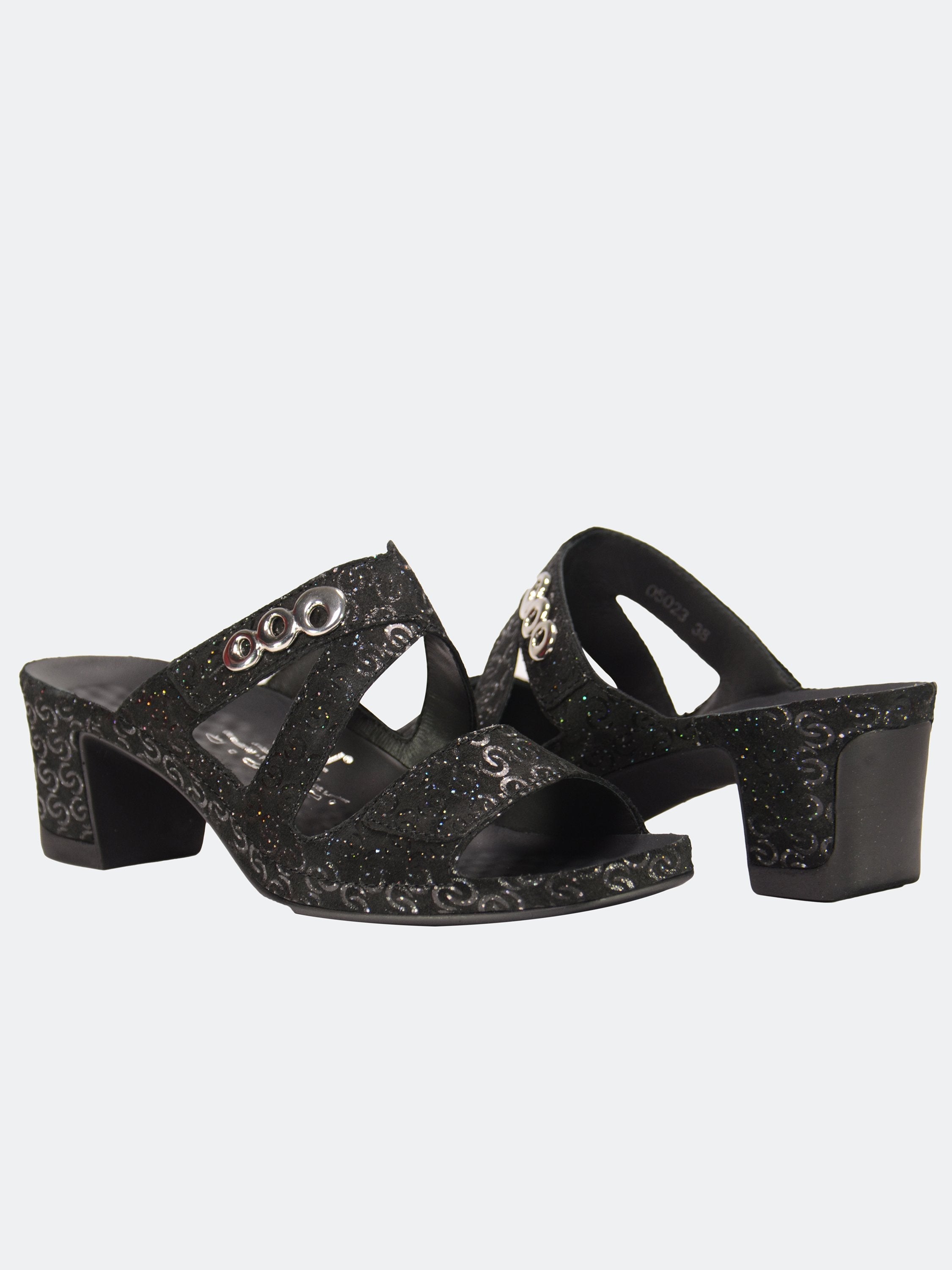 Vital Women's Heels Leather Sandals #color_Black