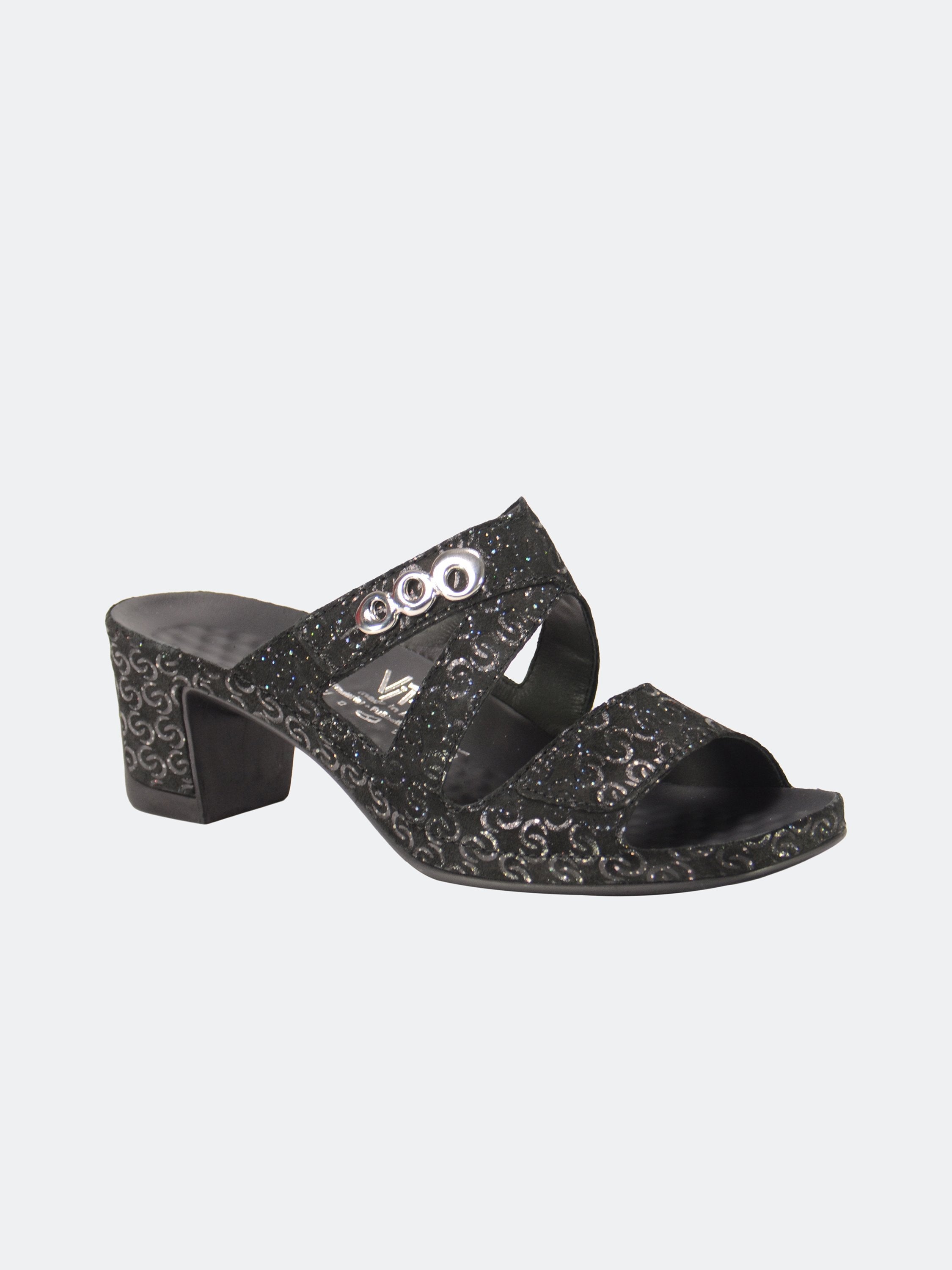 Vital Women's Heels Leather Sandals #color_Black