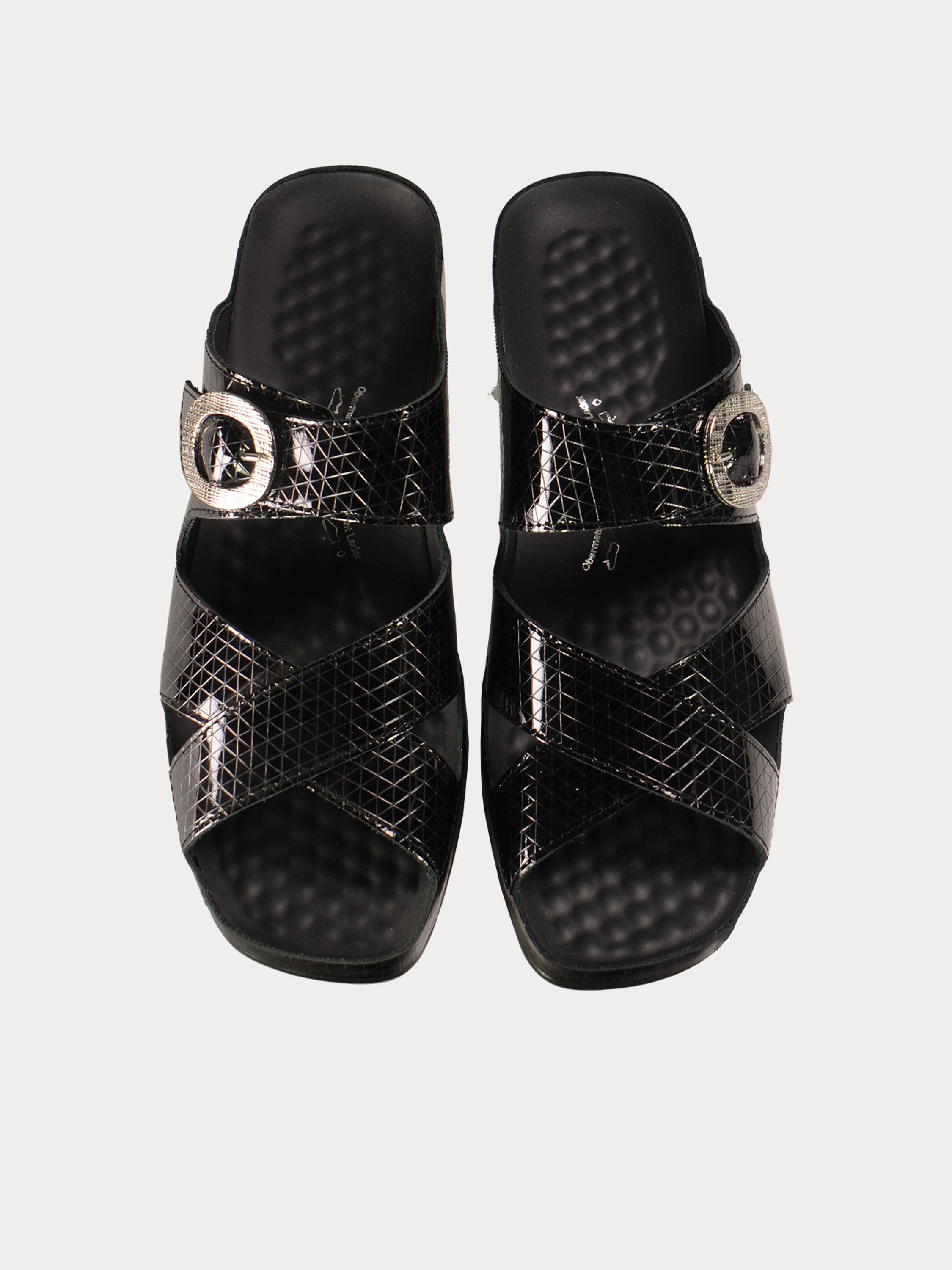 Vital Women's Round Buckle Strap Sandals #color_Black