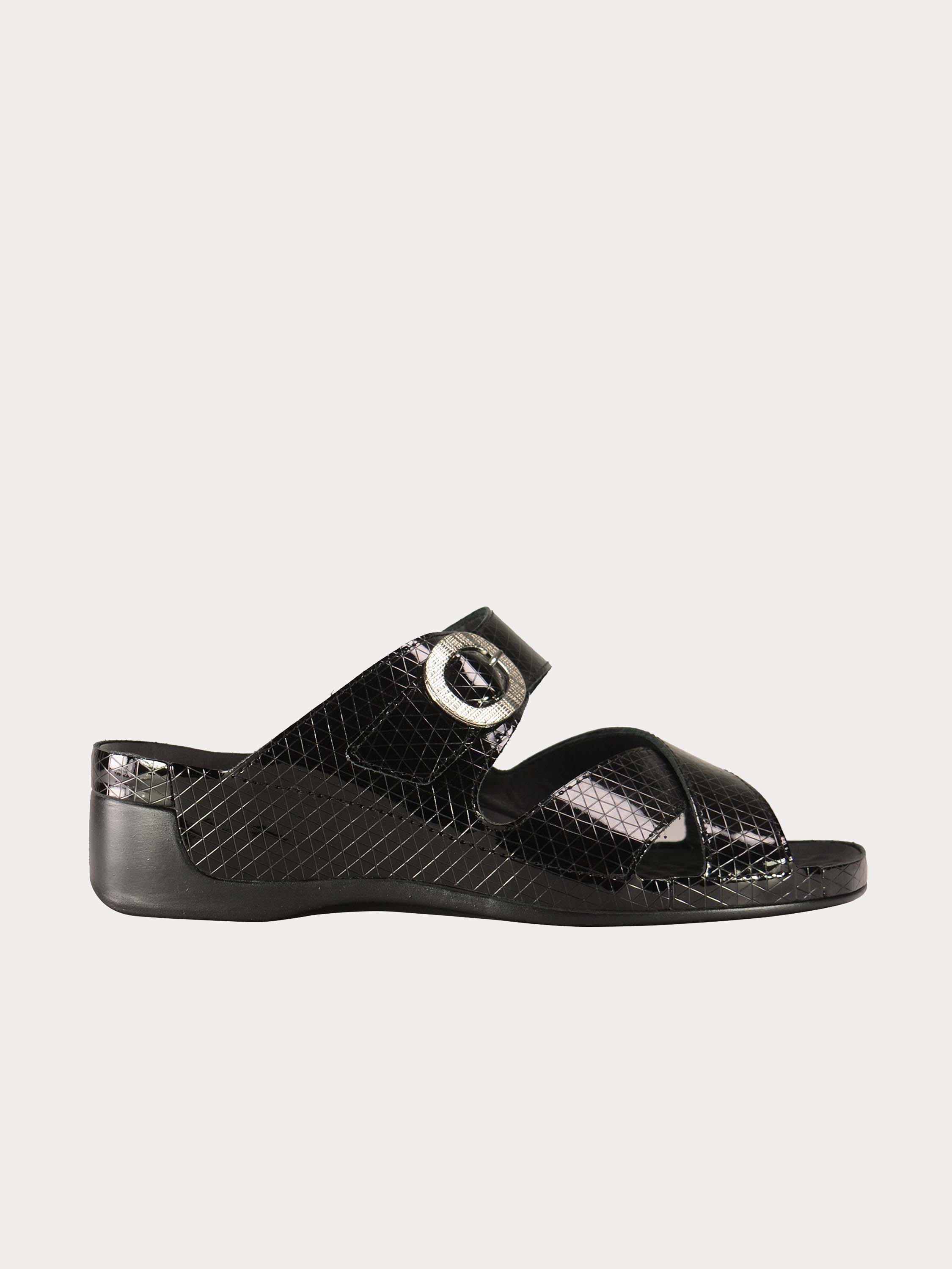 Vital Women's Round Buckle Strap Sandals #color_Black