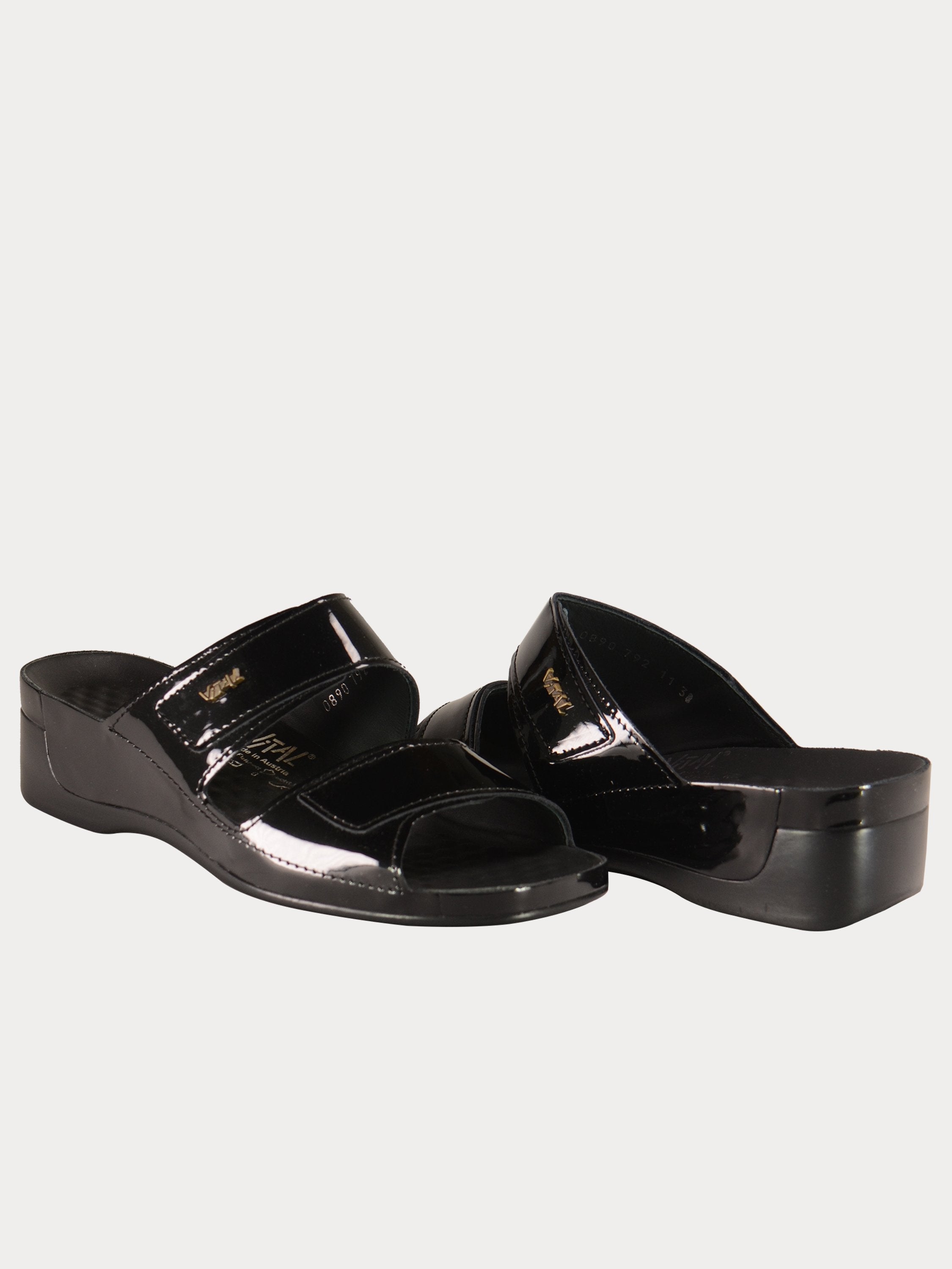 Vital Women's Slider Patent Leather Sandals #color_Black