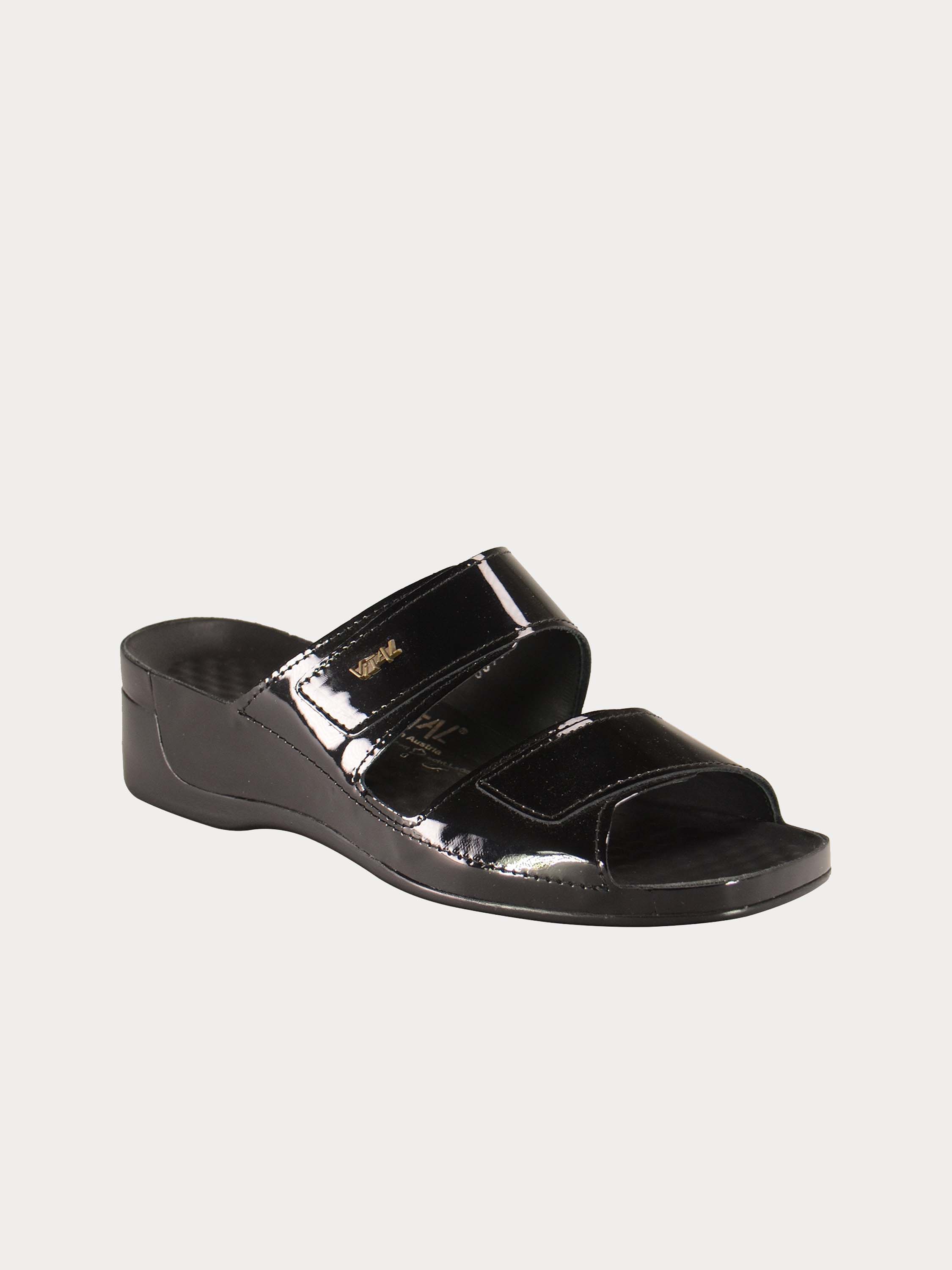 Vital Women's Slider Patent Leather Sandals #color_Black