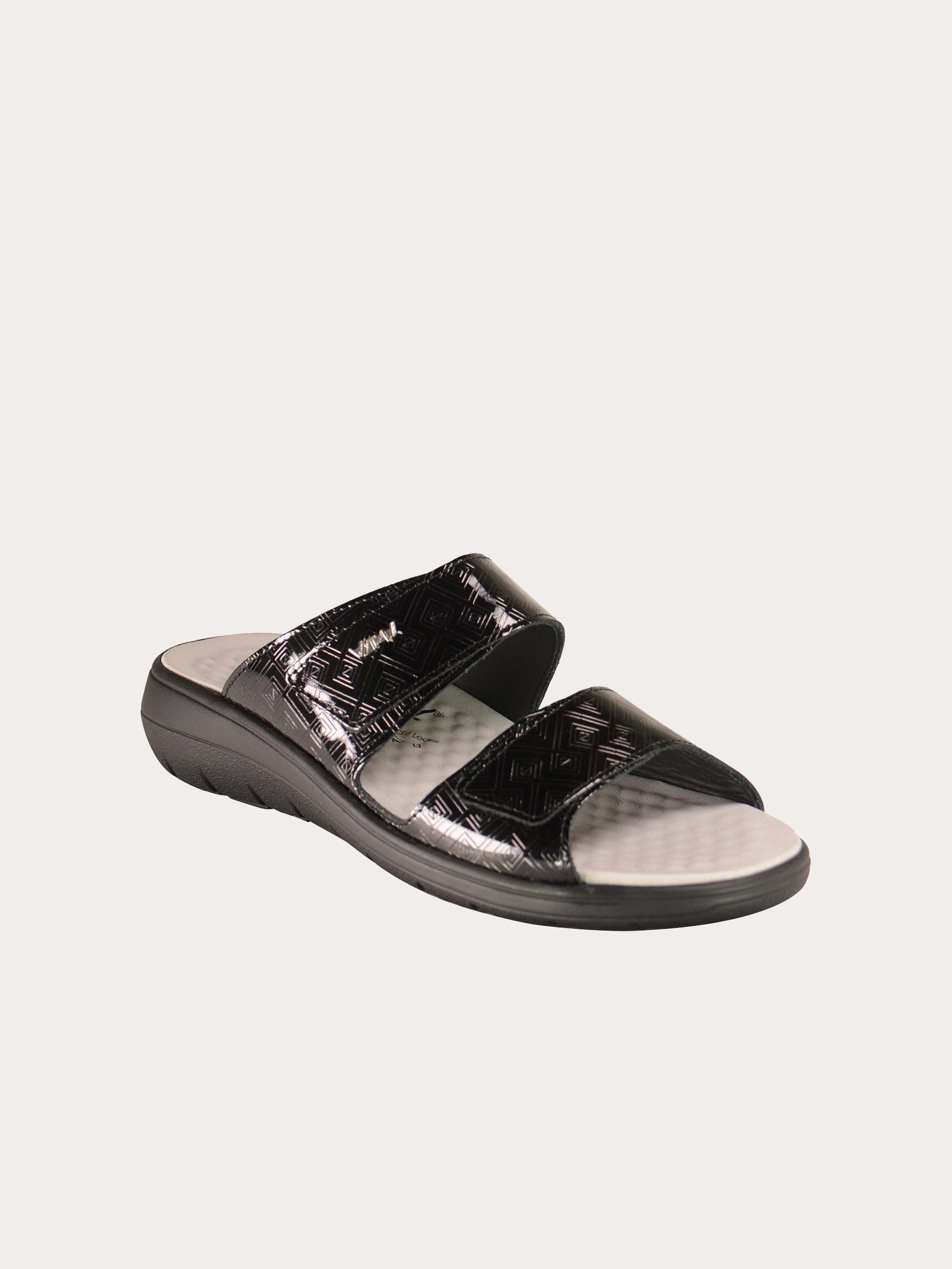 Vital Women's Square Detail Strap Sandals #color_Black