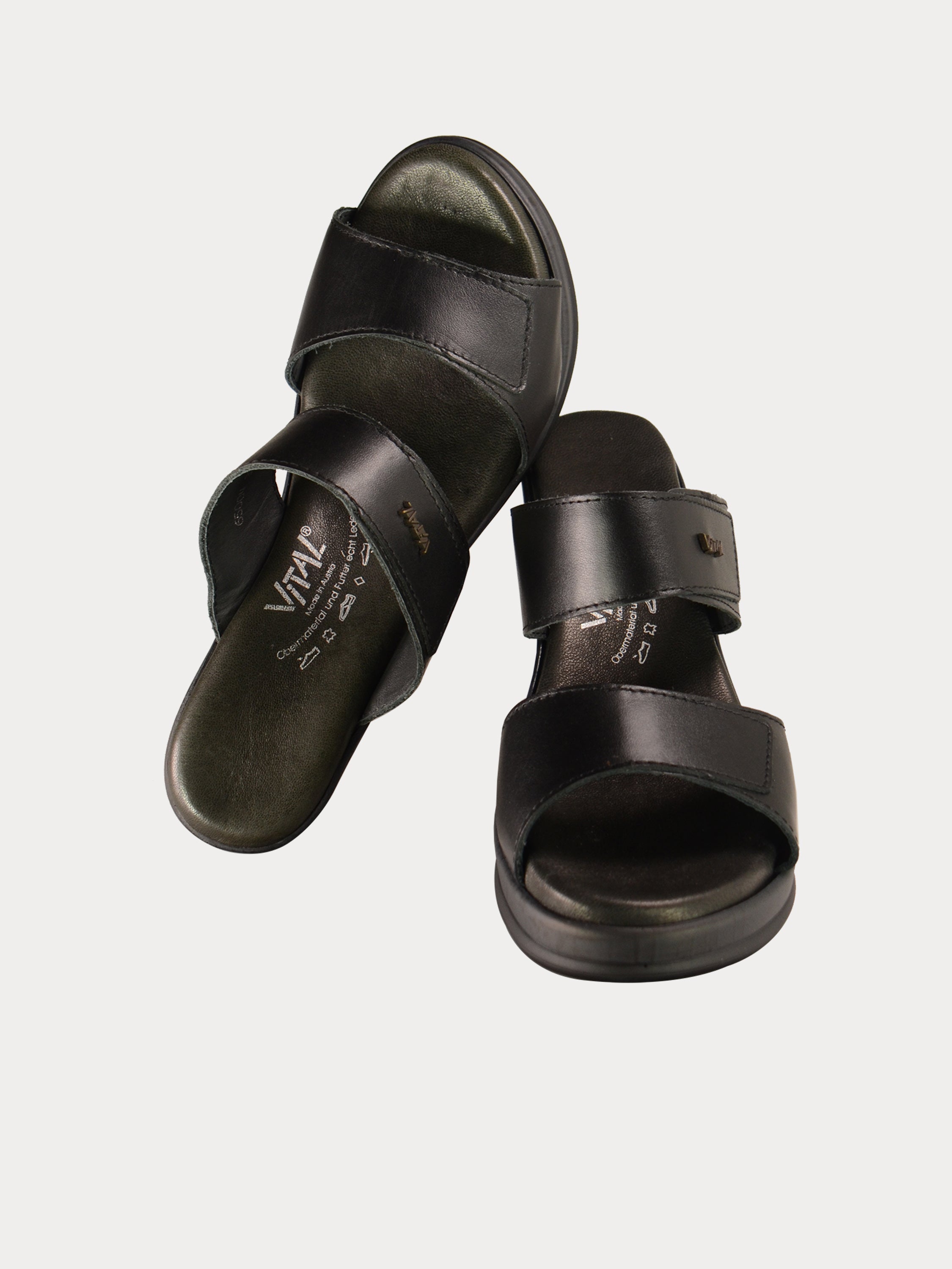 Vital Women's Wedge Strap Leather Sandals #color_Black