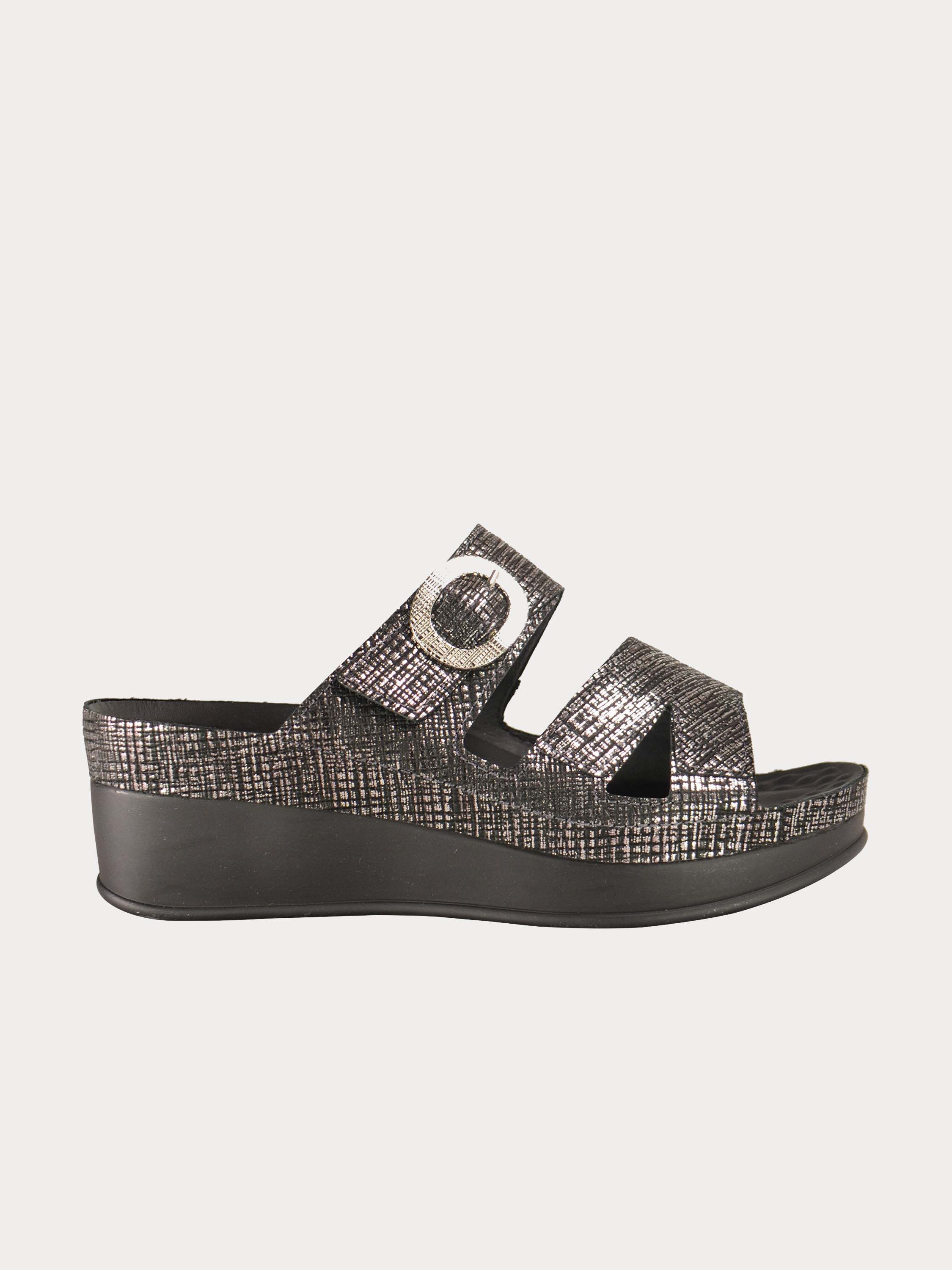 Vital Women's Round Buckle Platform Sandals #color_Black