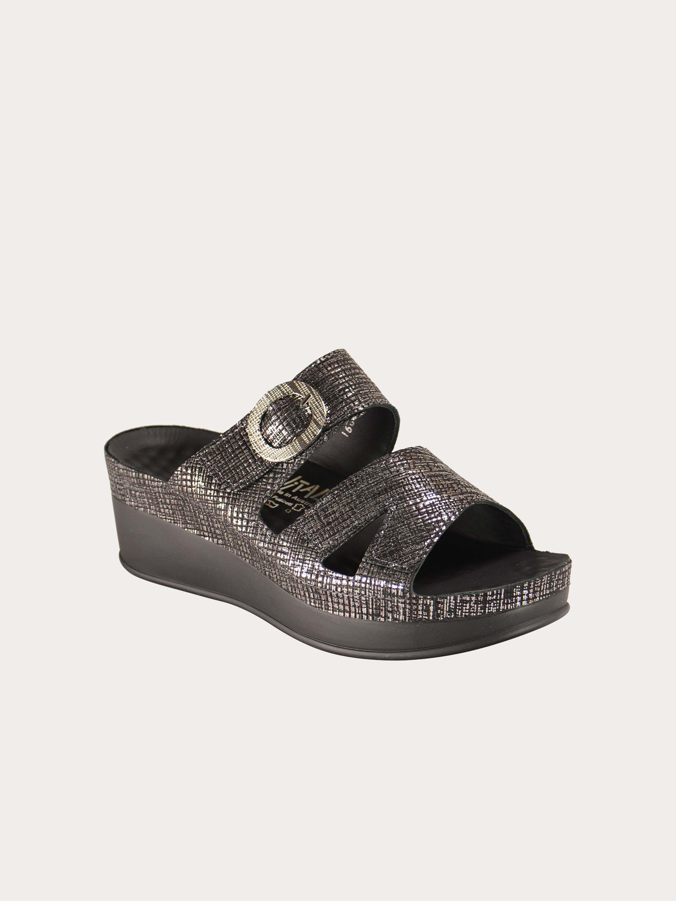Vital Women's Round Buckle Platform Sandals #color_Black