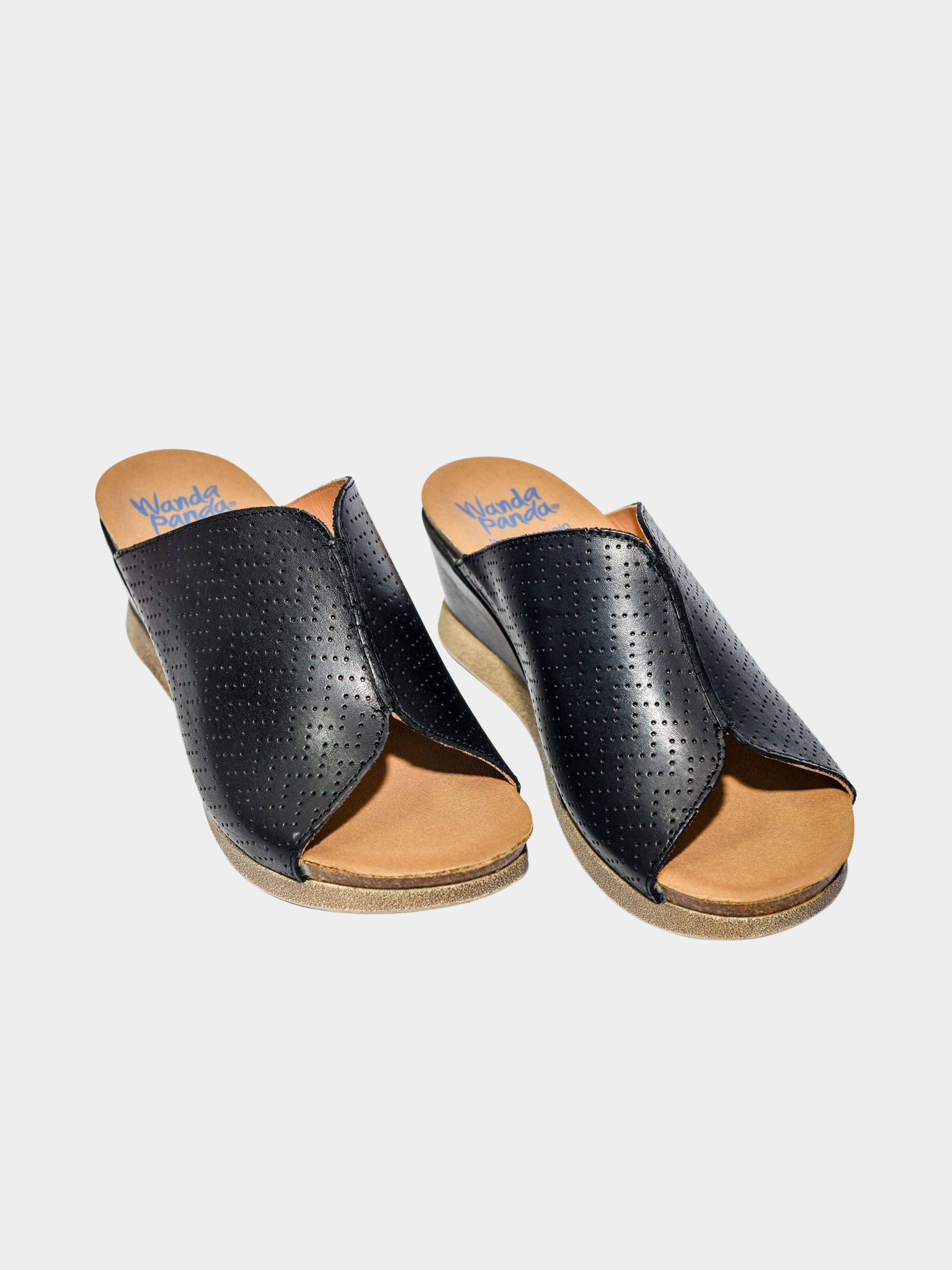 Wanda Panda Women's Megan Wedge Sandals #color_Black