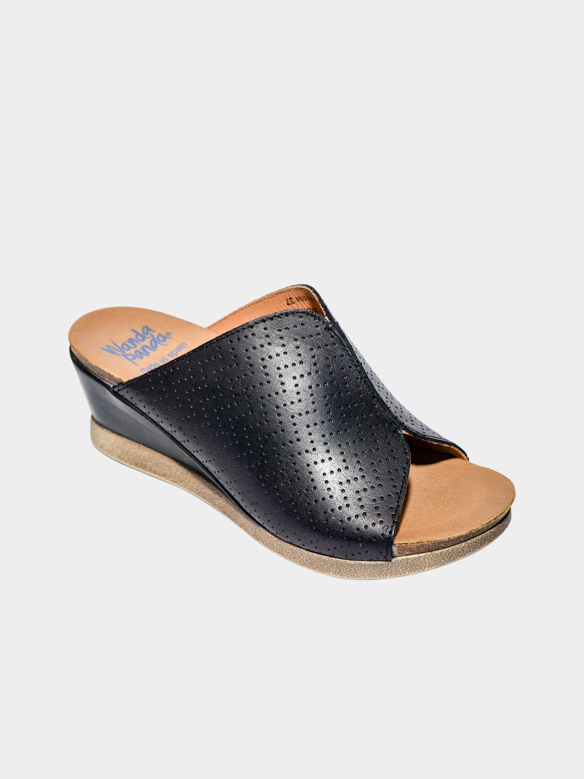 Wanda Panda Women's Megan Wedge Sandals #color_Black