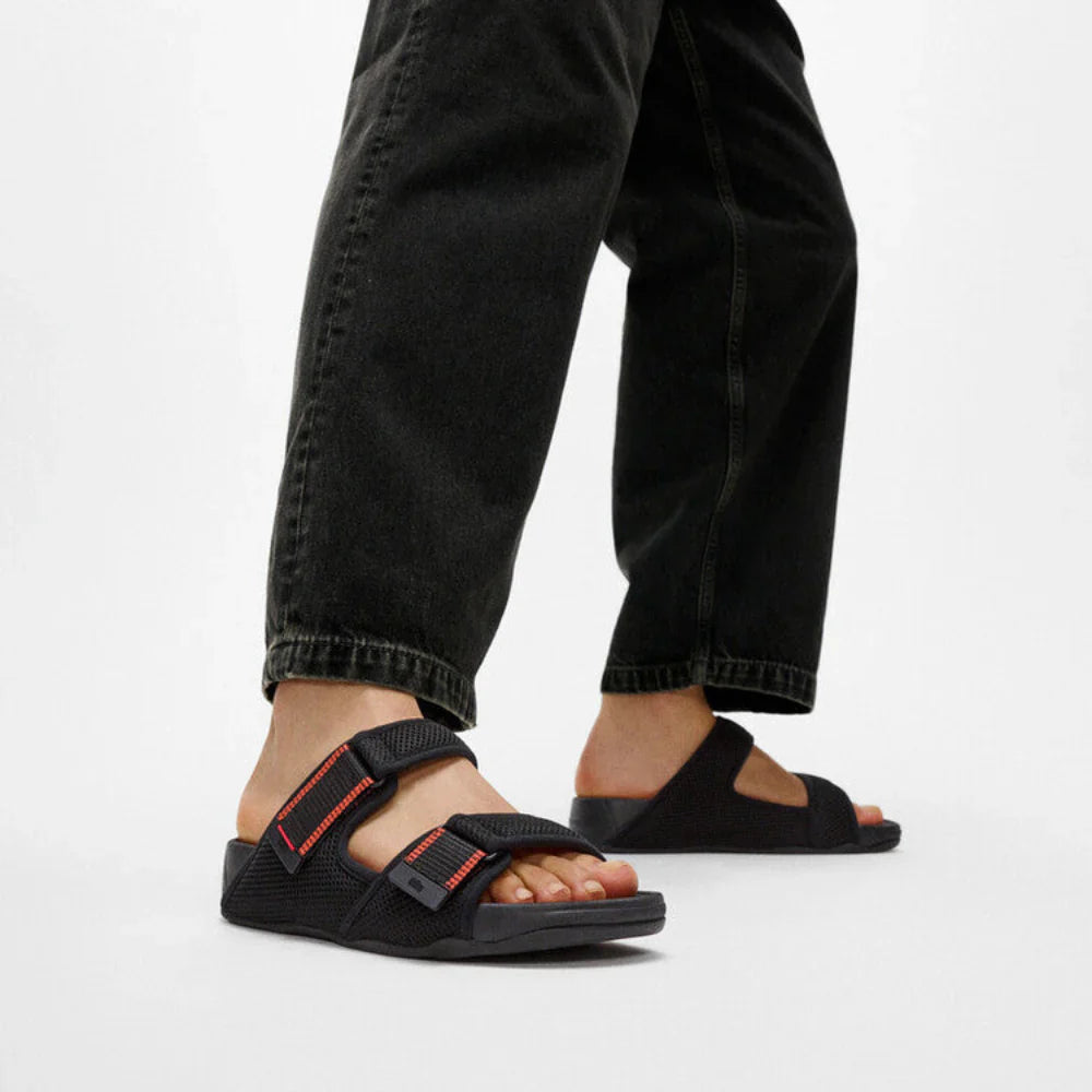 Fitflop Gogh Moc Adjustable Water-Resistant Mesh sliders #color_Black
