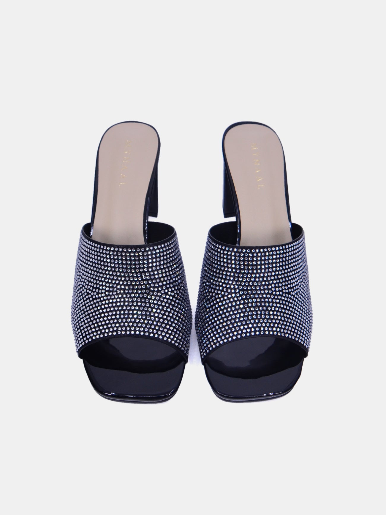 Mynaal Sparkle Women's Block Heel Sandals #color_Black