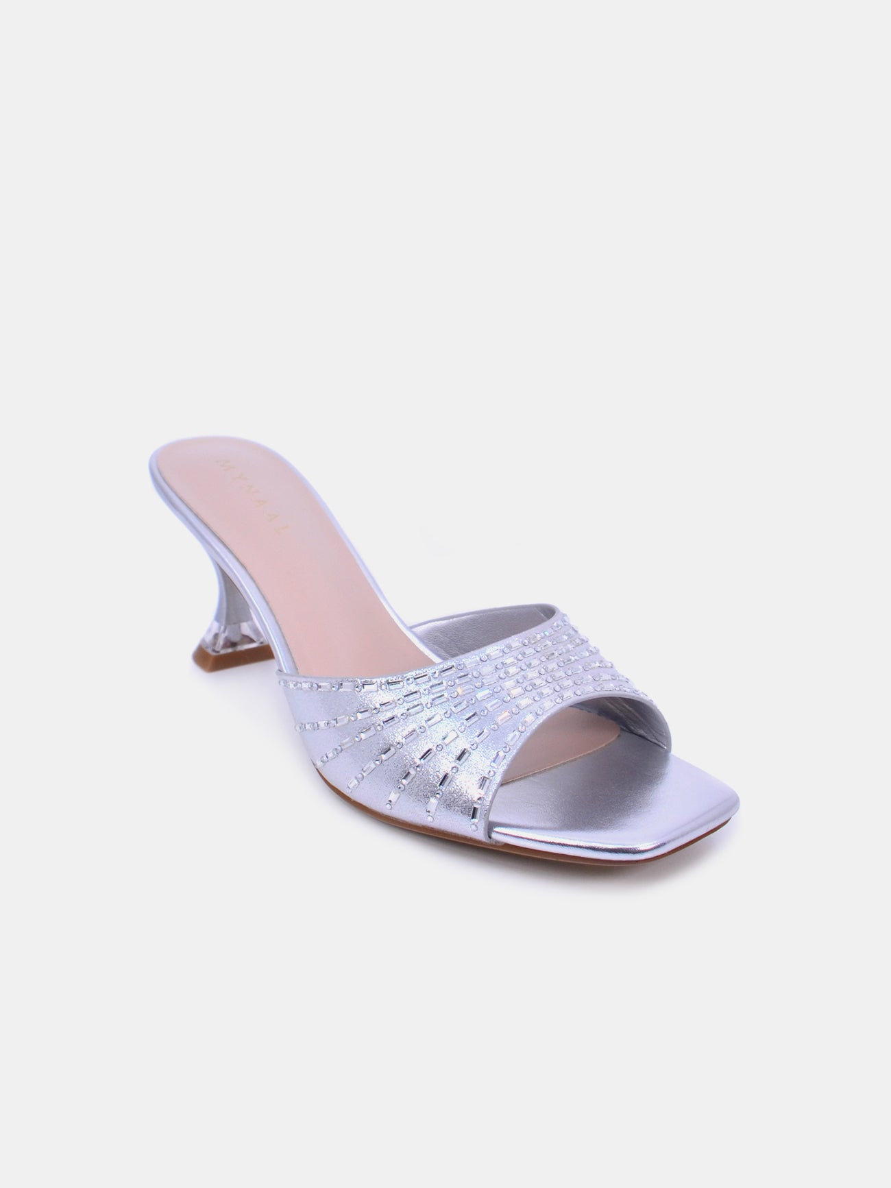 Mynaal Dazzle Women's Spool Heel Sandals #color_Silver
