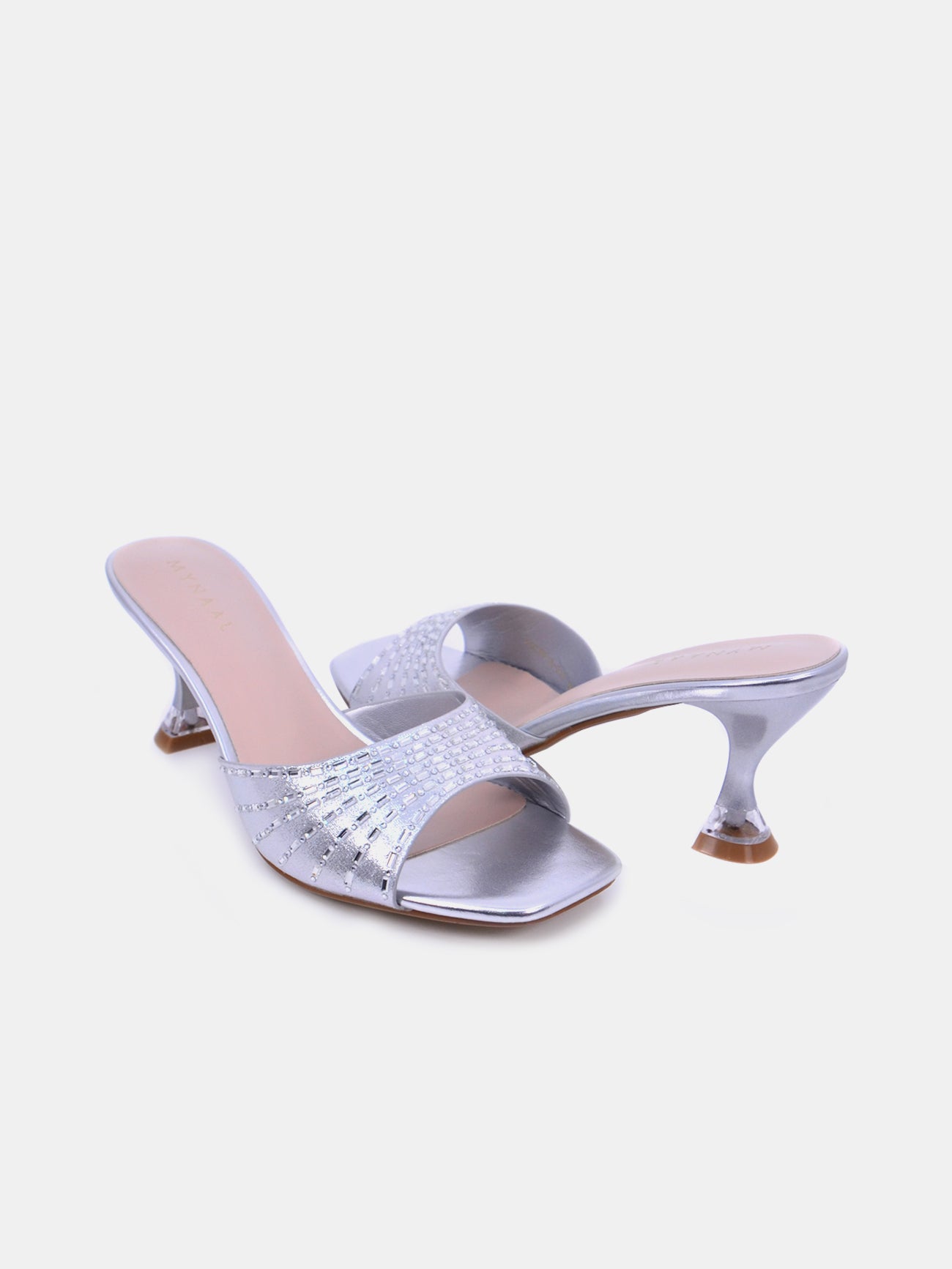 Mynaal Dazzle Women's Spool Heel Sandals #color_Silver