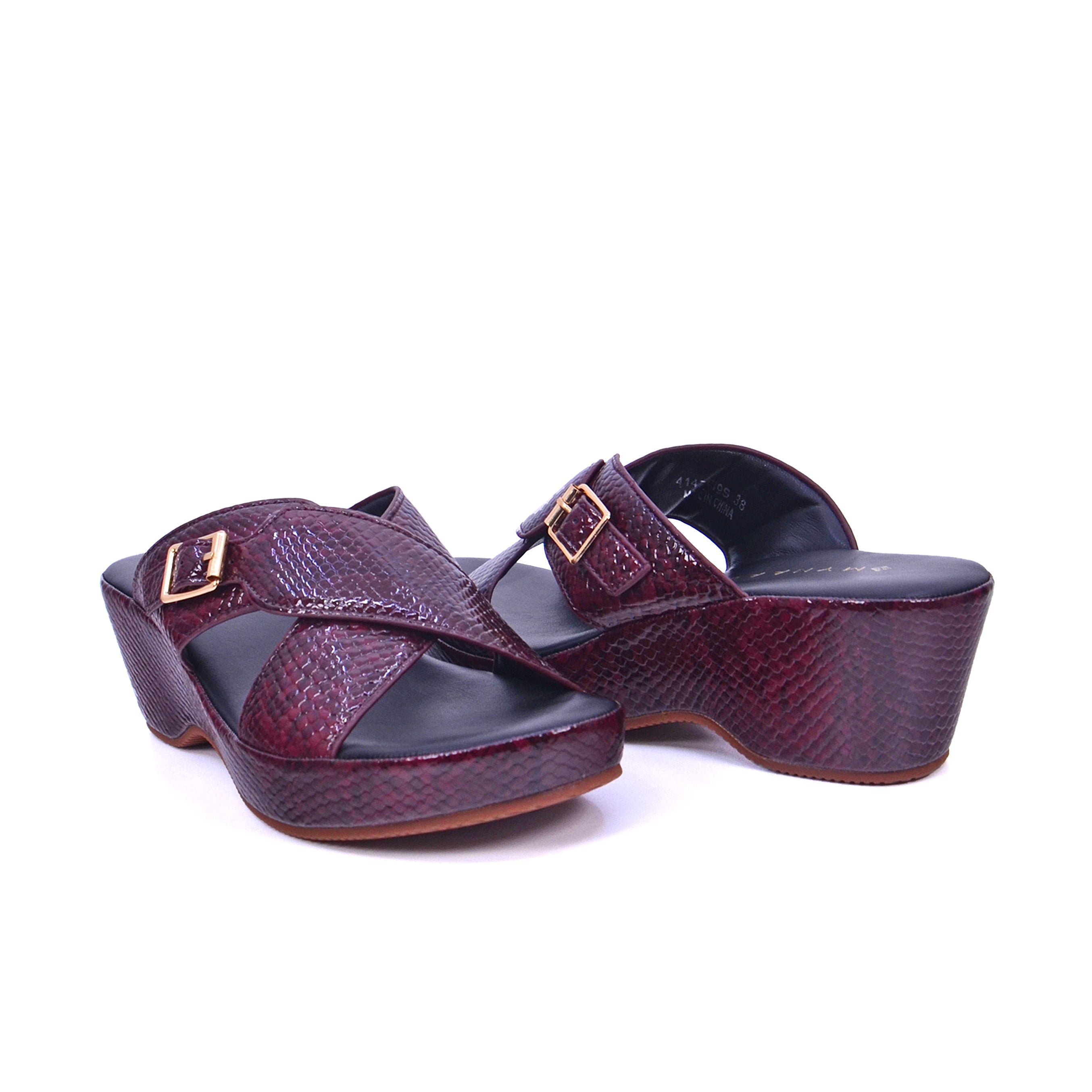 Mynaal 414Zd19S Women's Wedge Square Pin Sandal #color_Maroon