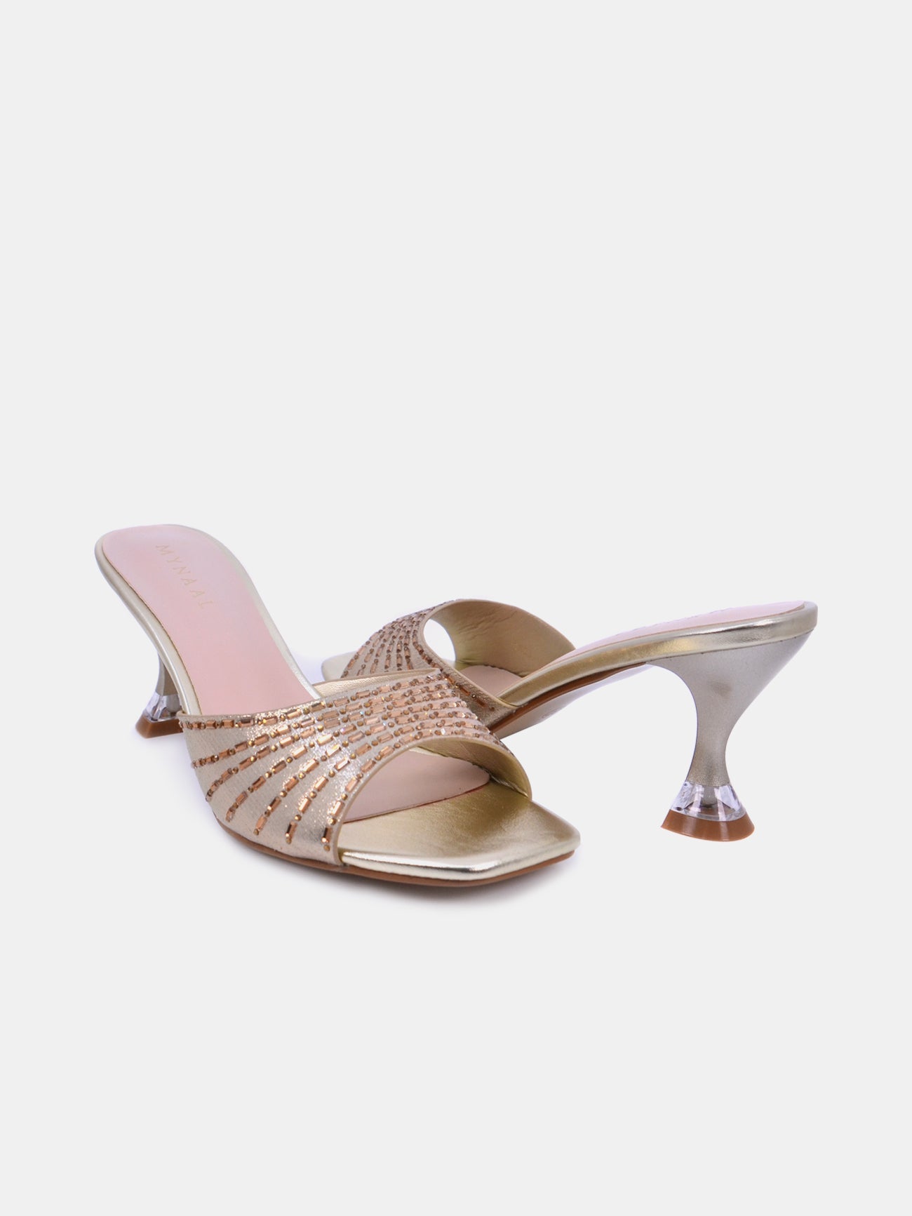 Mynaal Dazzle Women's Spool Heel Sandals #color_Gold