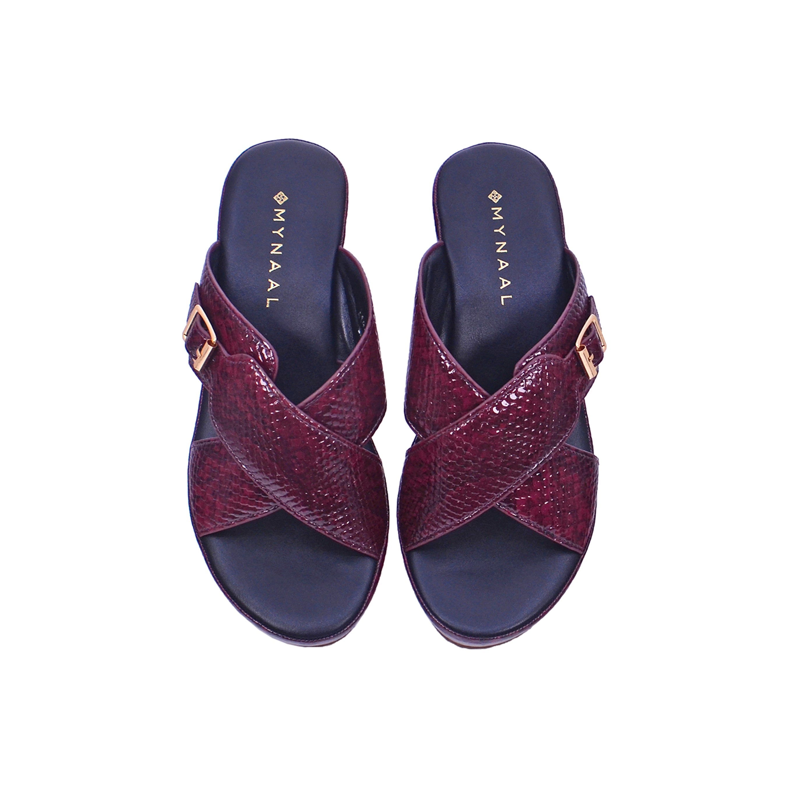 Mynaal 414Zd19S Women's Wedge Square Pin Sandal #color_Maroon