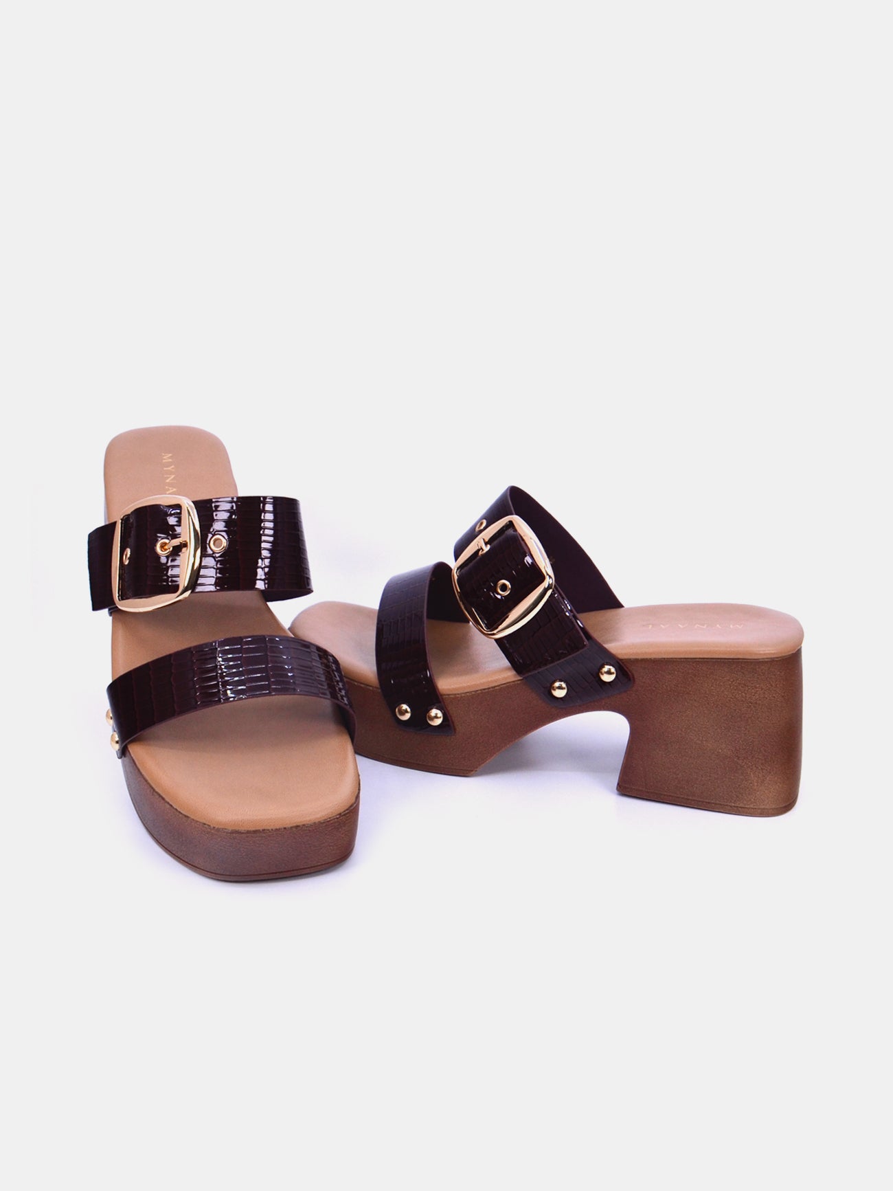 Mynaal Marcella Women's Block Heel Sandals #color_Brown