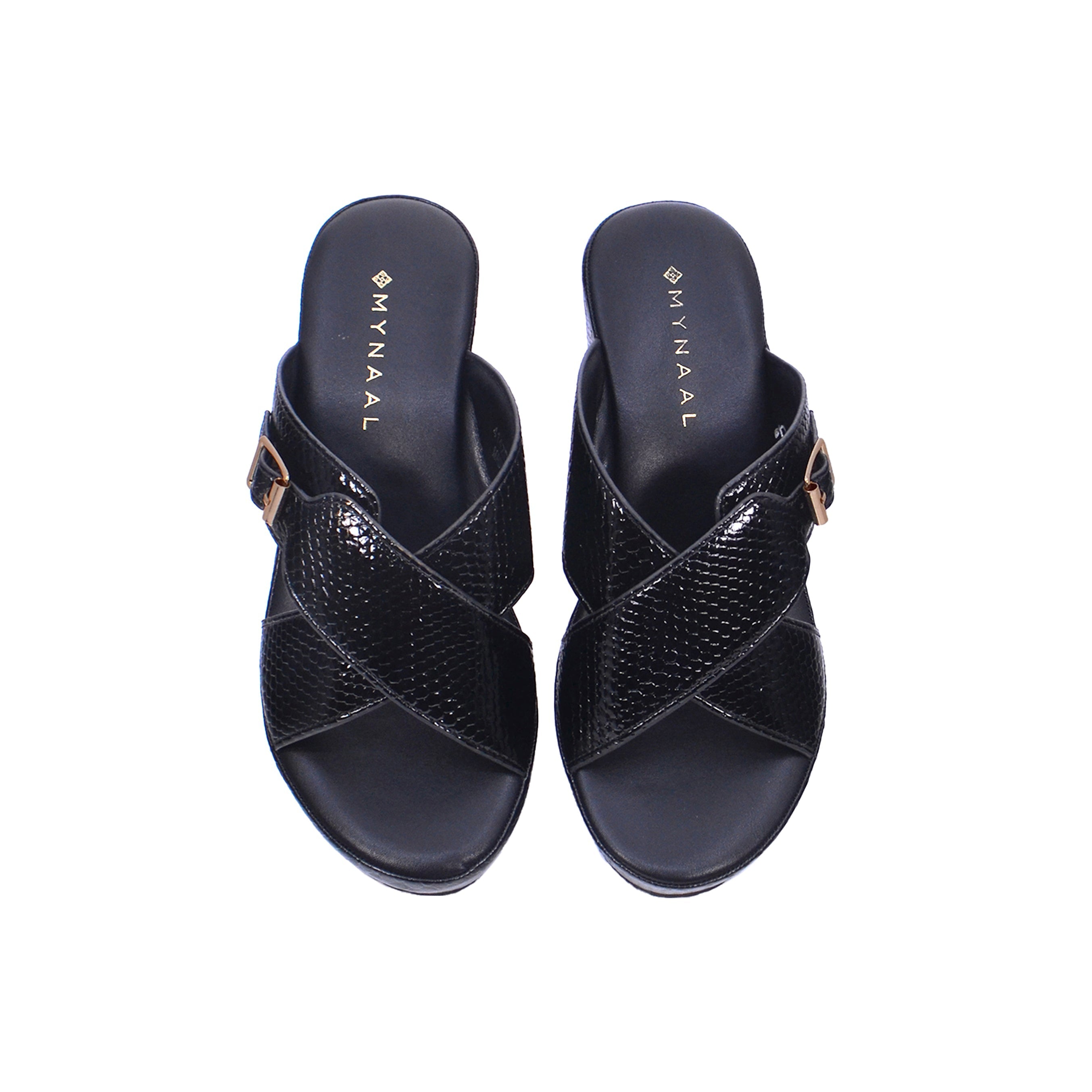Mynaal 414Zd19S Women's Wedge Square Pin Sandal #color_Black