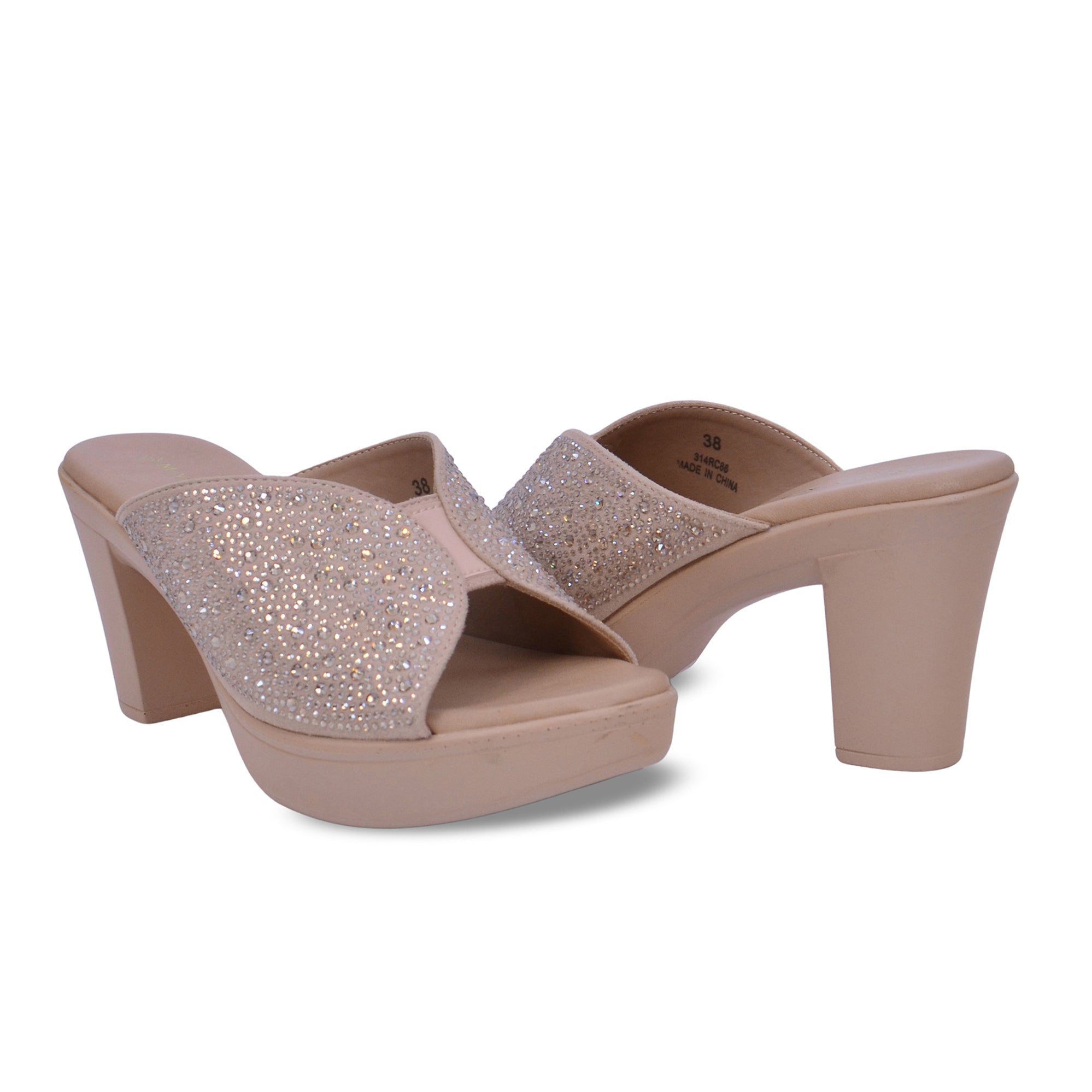 Mynaal 314Rc867 Women's Block Heel Sandal #color_Beige