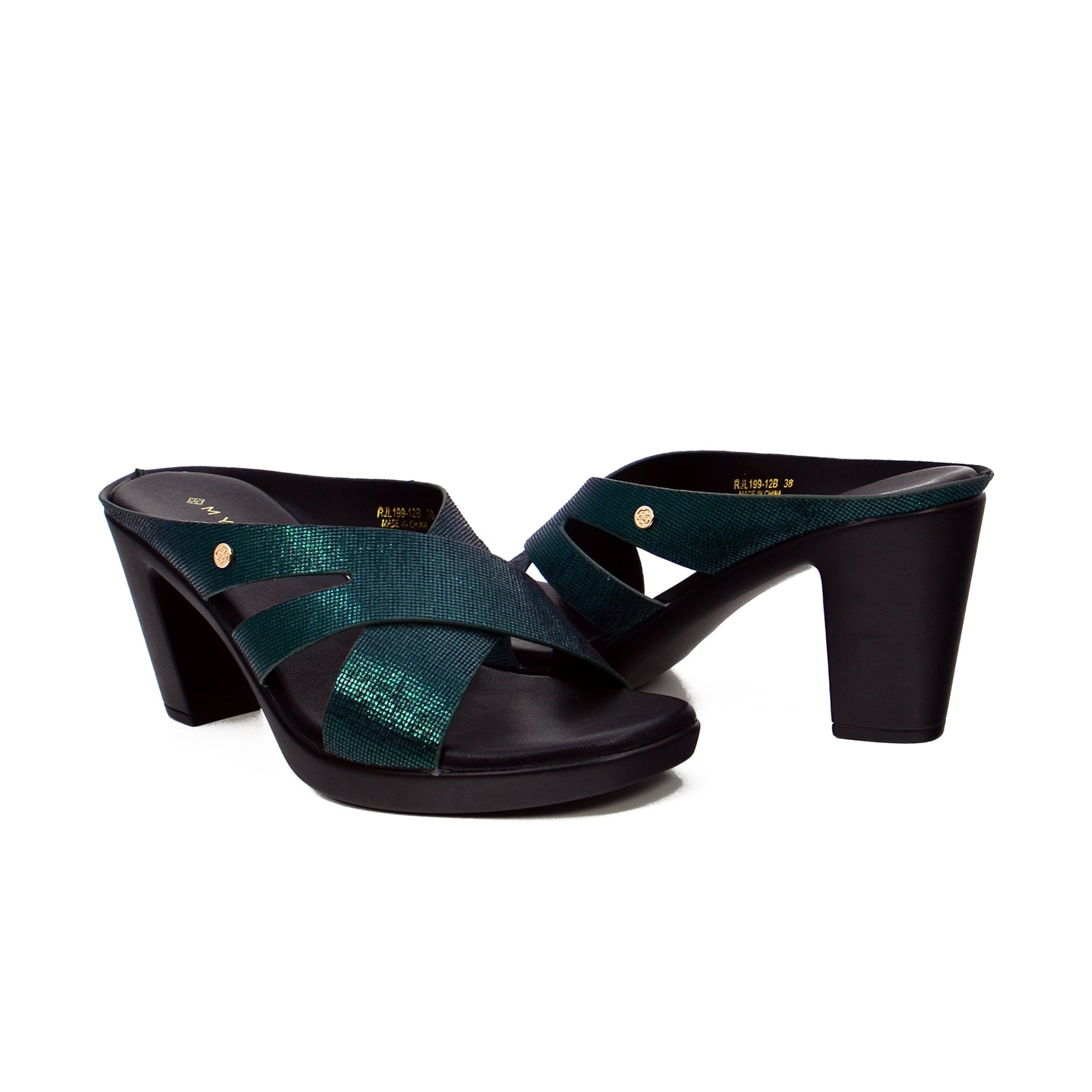 Mynaal Rjl199-12B Women's Block Heel Sandal #color_Green