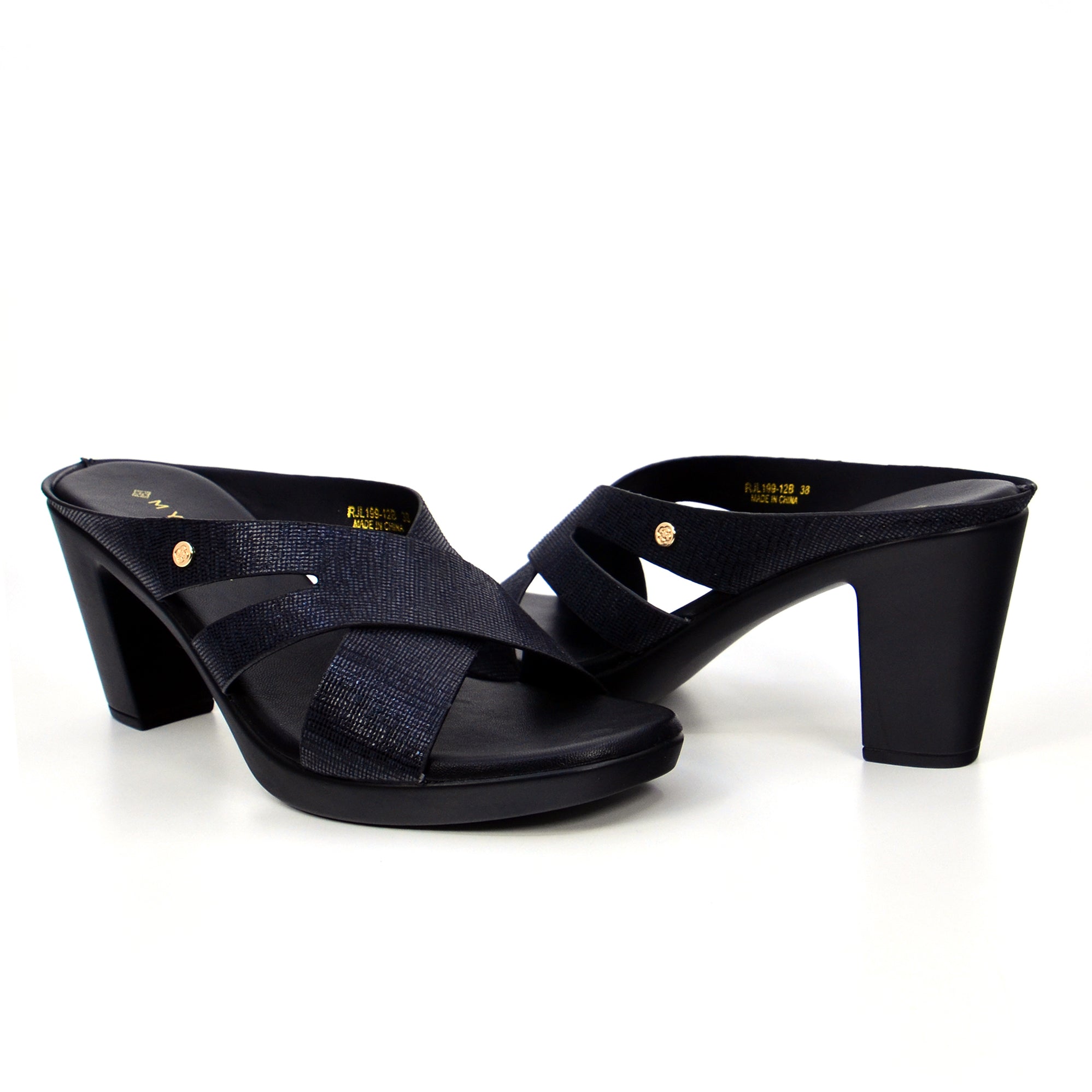 Mynaal Rjl199-12B Women's Block Heel Sandal #color_Black