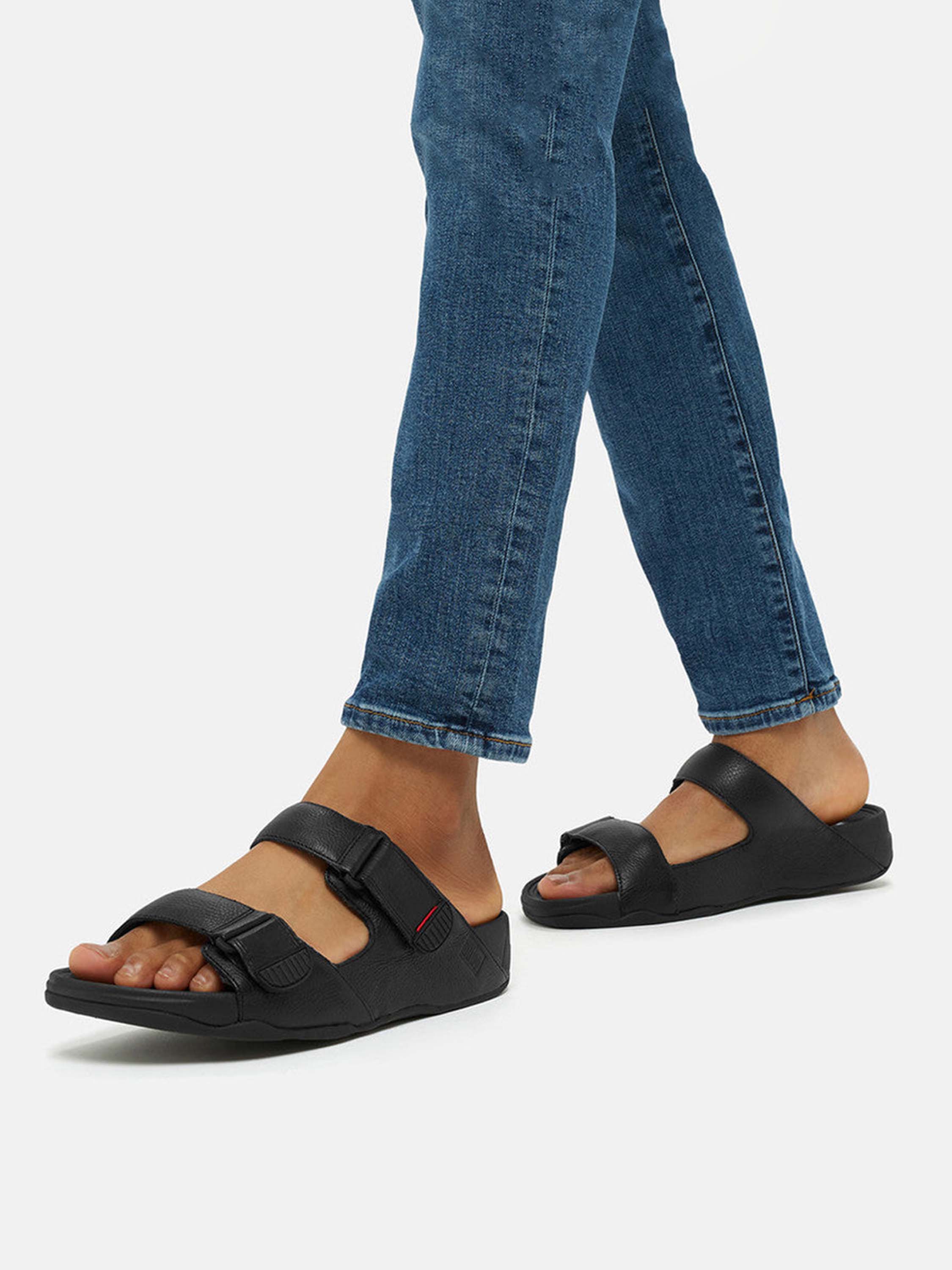 Fitflop Men's Gogh Moc Leather Sandals #color_Black