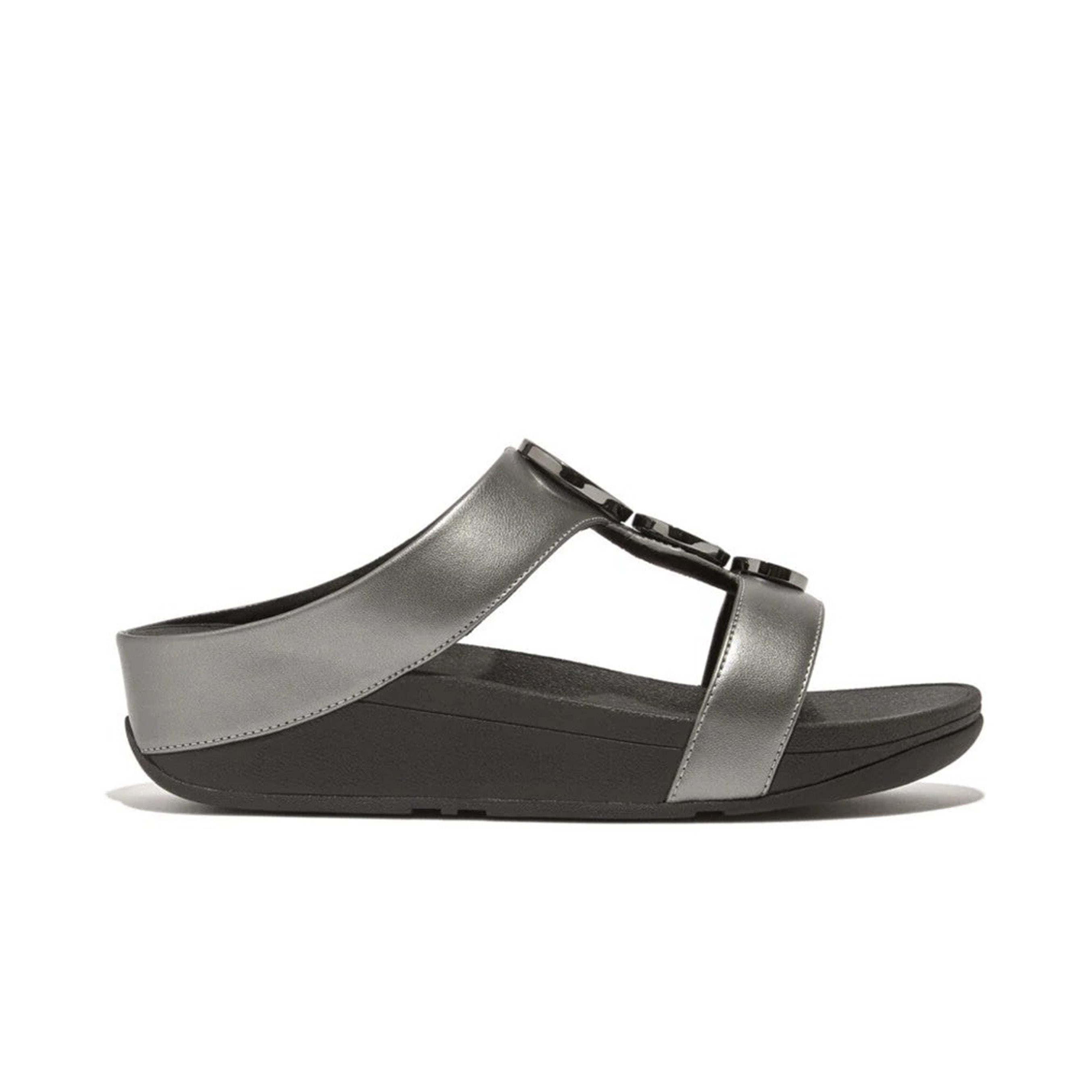 Fitflop Halo Bead-Circle Metallic H-Bar Slides #color_Gray