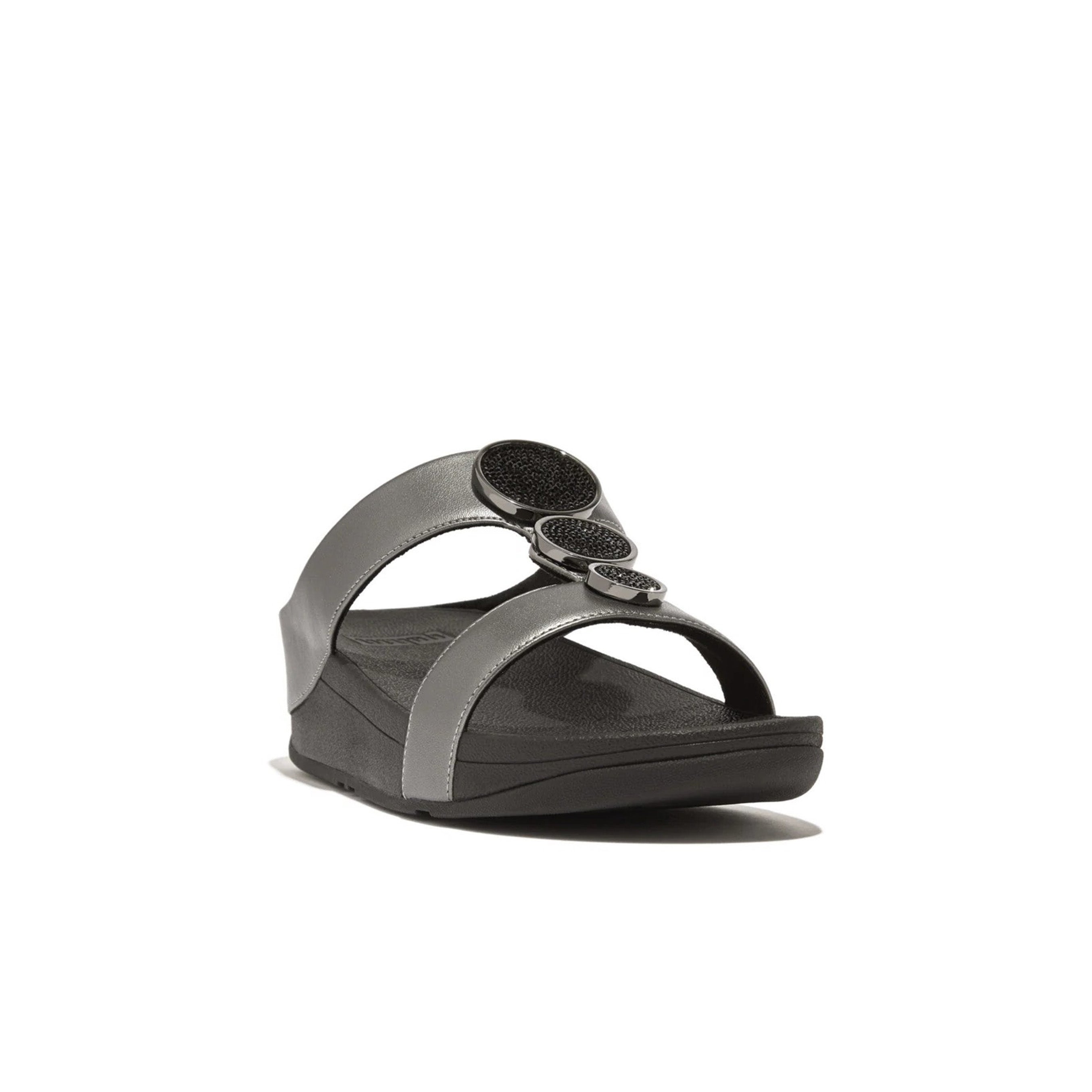 Fitflop Halo Bead-Circle Metallic H-Bar Slides #color_Gray