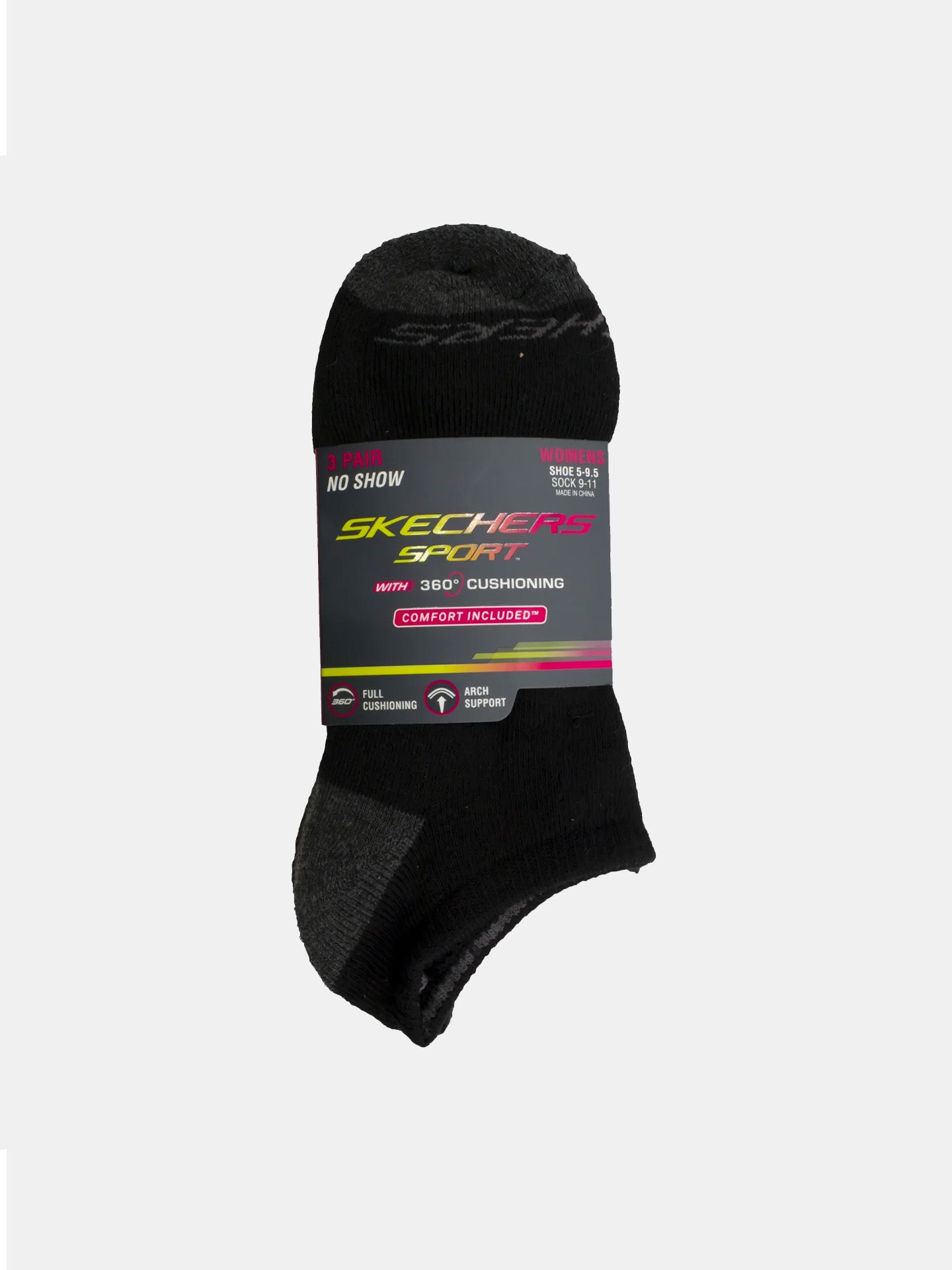 Skechers Women's Pack Full Terry No Show Ankle Socks Black 43-47