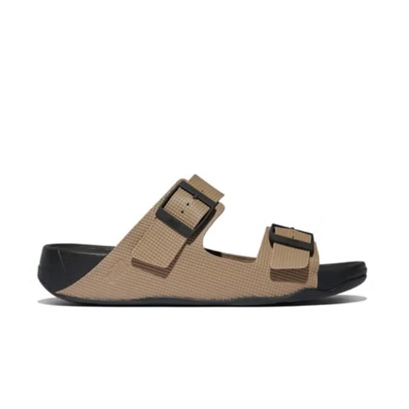 Fitflop Gogh Moc Mens Buckle Embossed-Leather Slides #color_Taupe